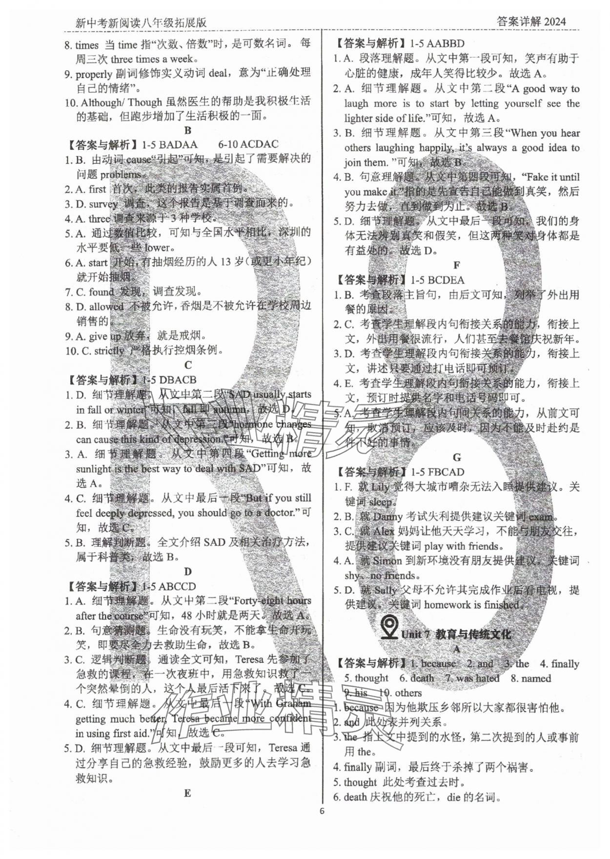 2024年新中考新阅读八年级英语深圳专版&nbsp;参考答案第6页