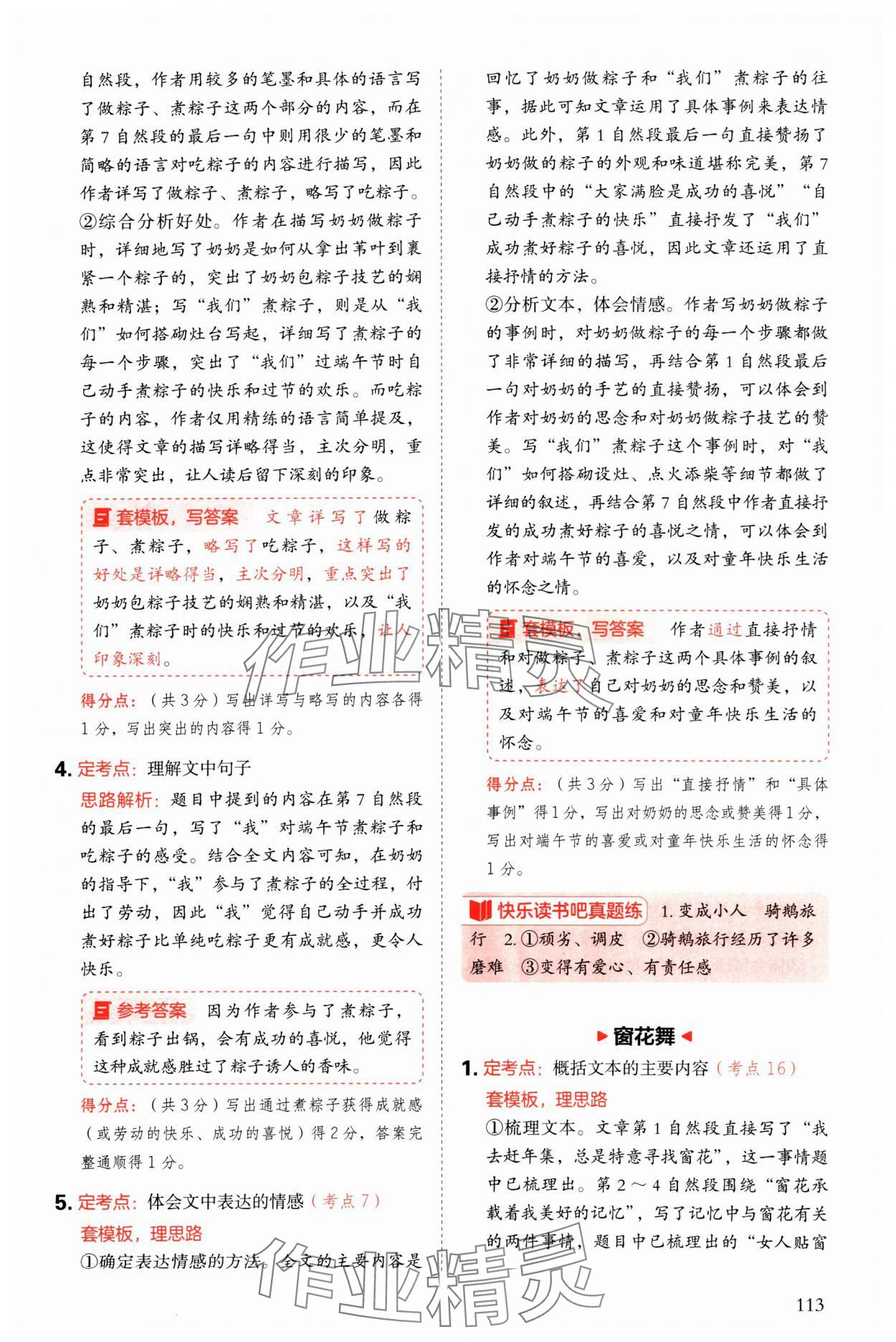 2025年閱讀理解與答題模板六年級語文下冊人教版 參考答案第5頁