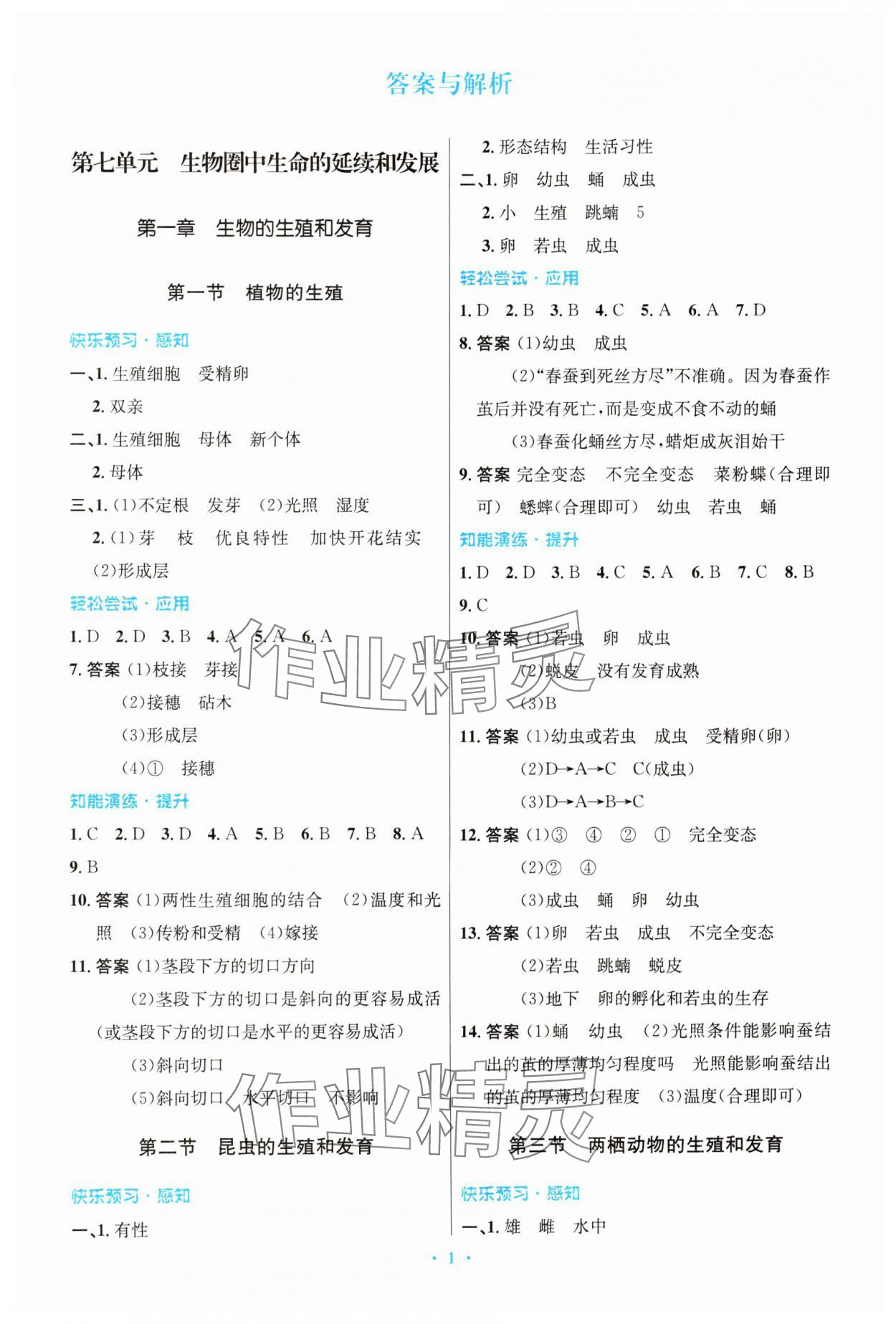 2025年同步测控优化设计八年级生物下册人教版精编版 第1页