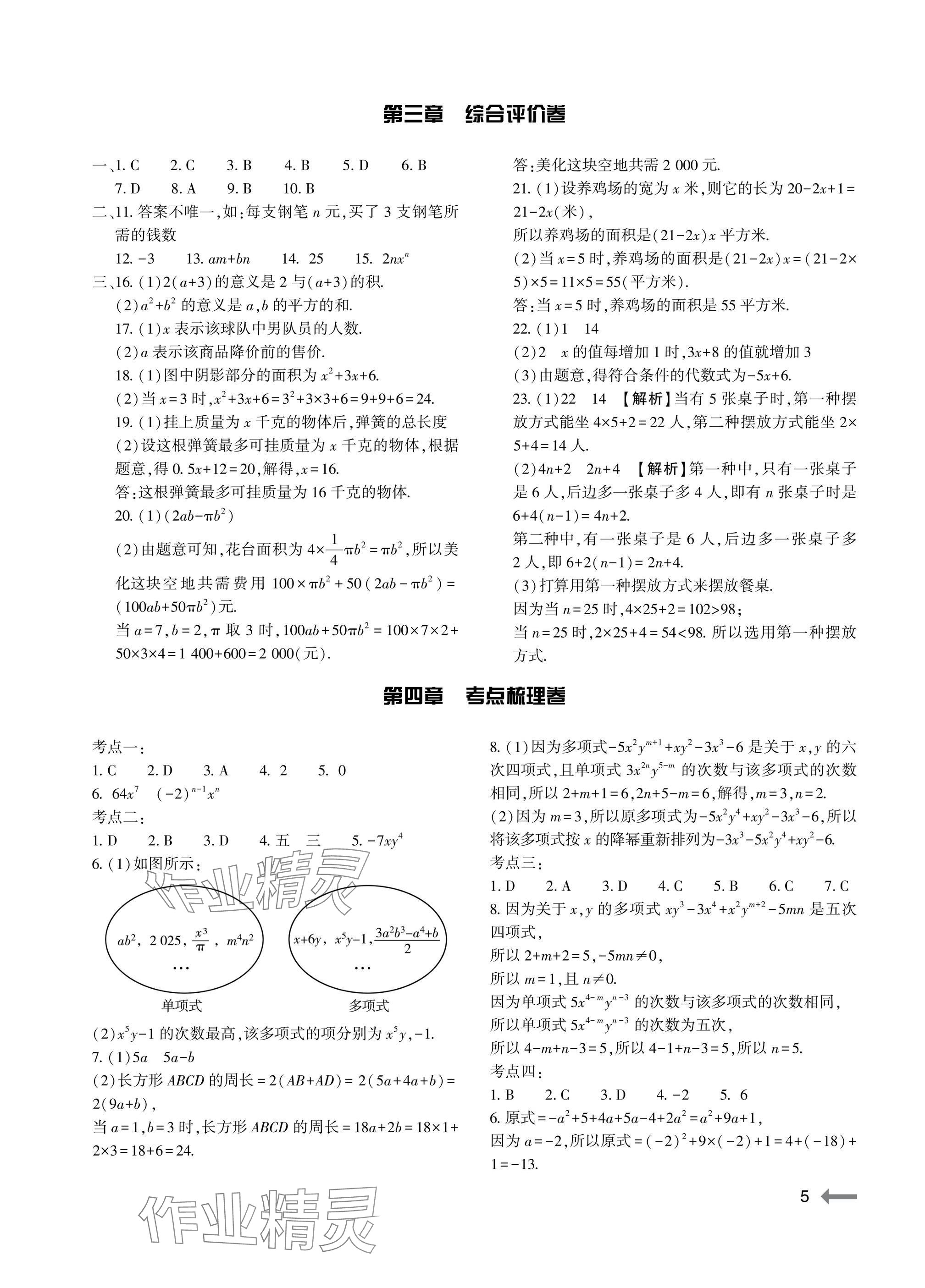 2025年节节高大象出版社七年级数学上册人教版 参考答案第5页