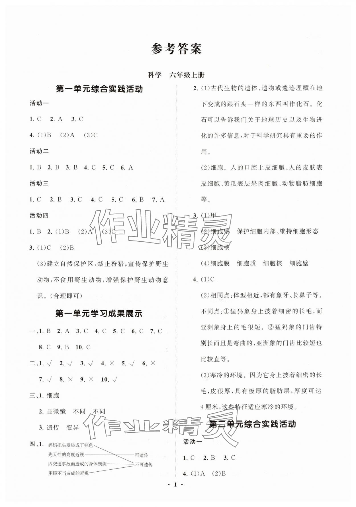 2025年同步练习册分层指导六年级科学上册青岛版 第1页