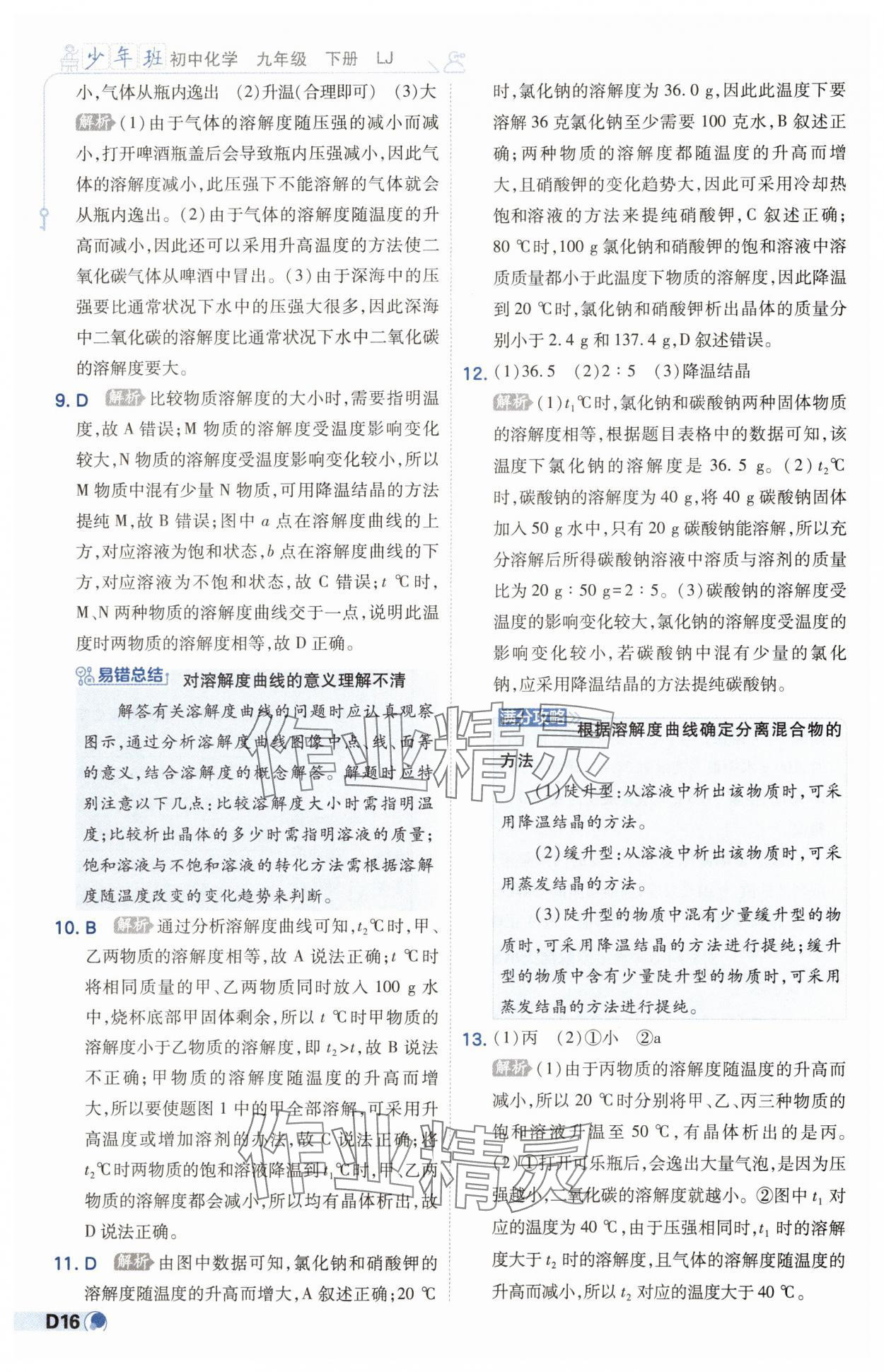 2025年少年班九年級化學下冊魯教版 參考答案第16頁