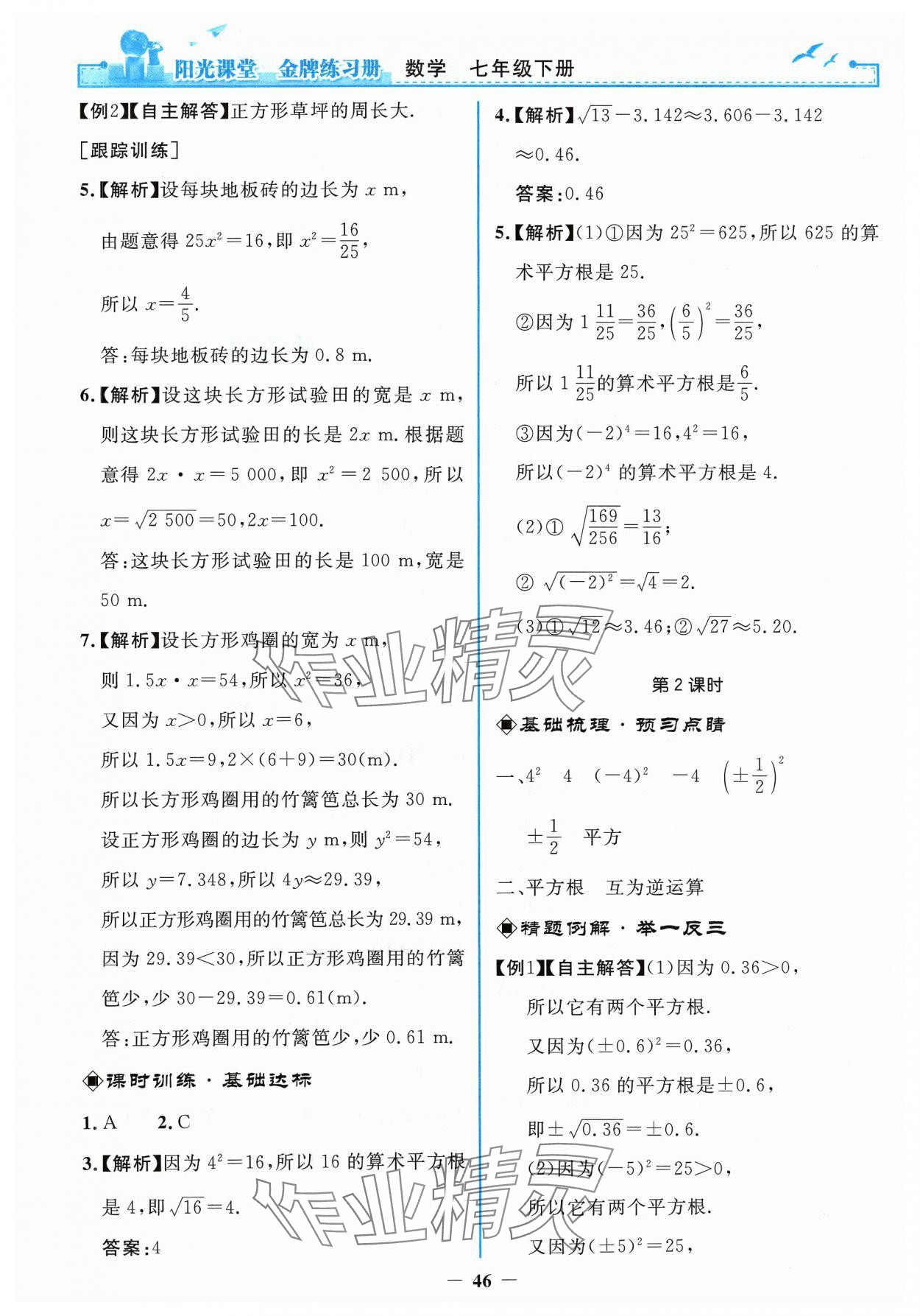 2024年阳光课堂金牌练习册七年级数学下册人教版 第10页