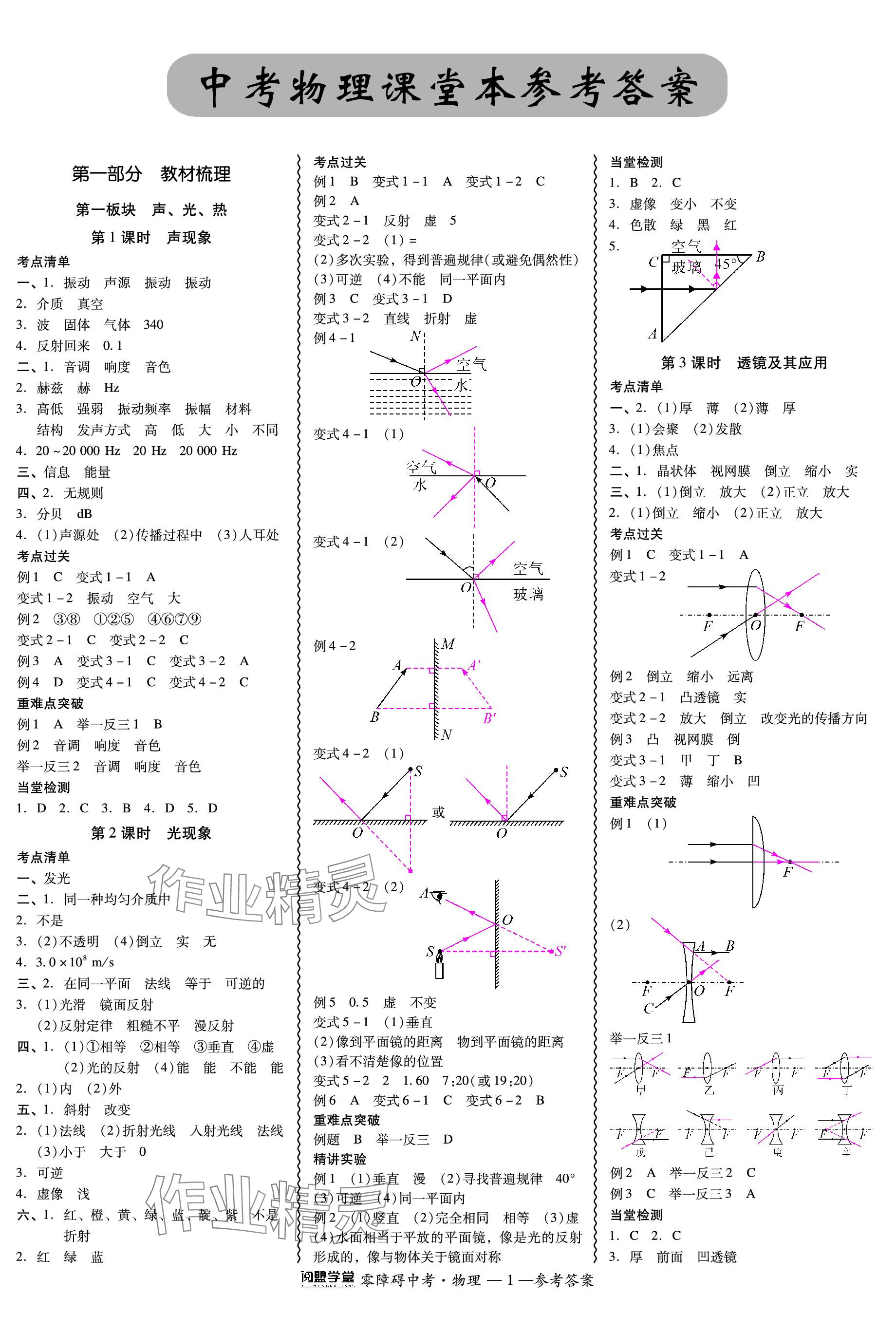 2024年零障礙中考物理中考廣東專版 參考答案第1頁