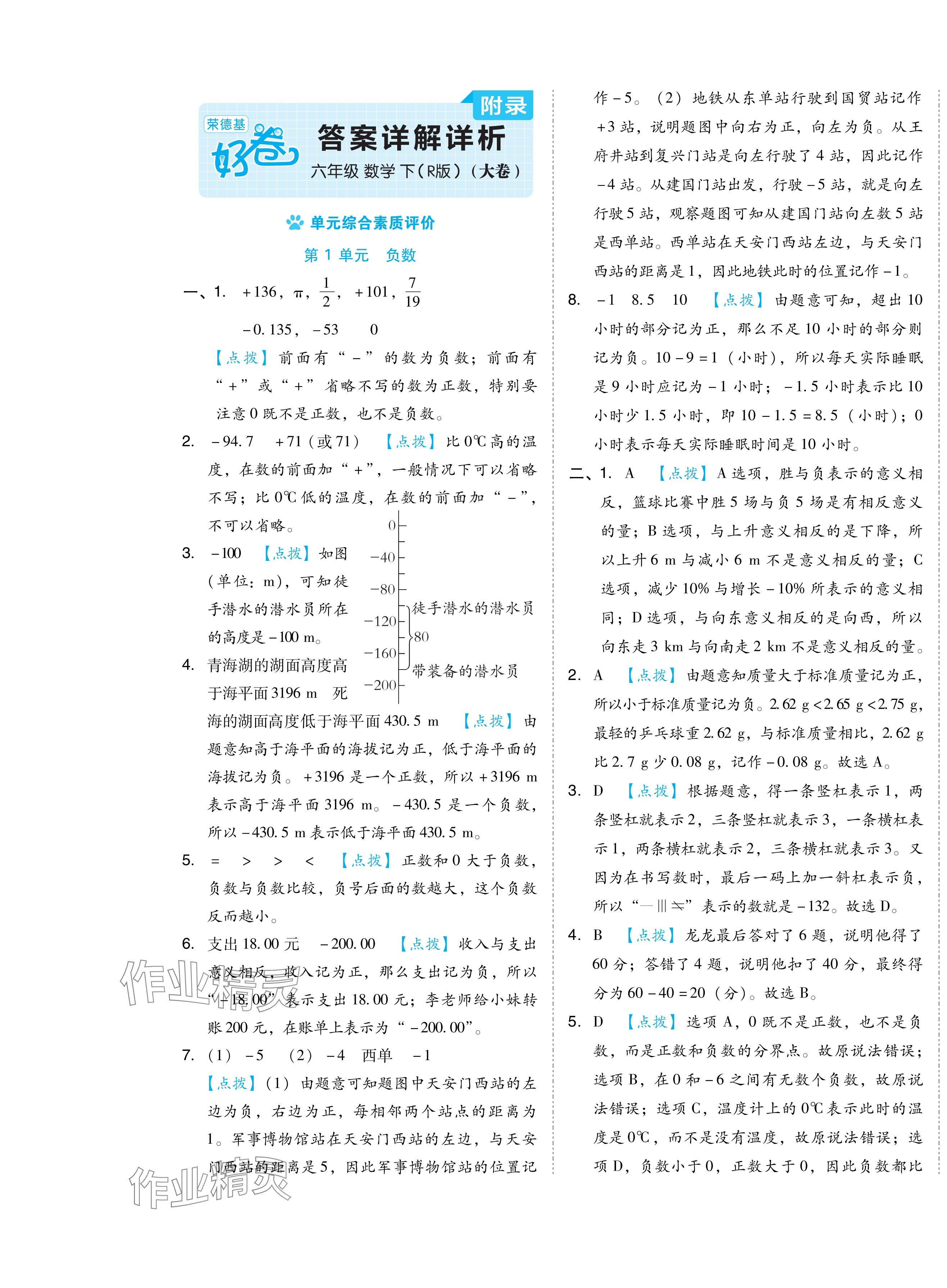 2024年好卷六年级数学下册人教版 第1页