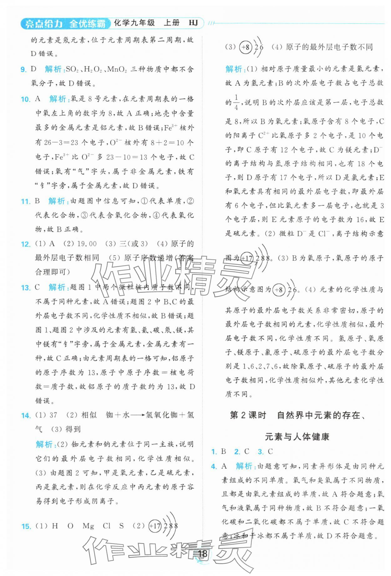 2024年亮點(diǎn)給力全優(yōu)練霸九年級化學(xué)上冊滬教版 參考答案第18頁