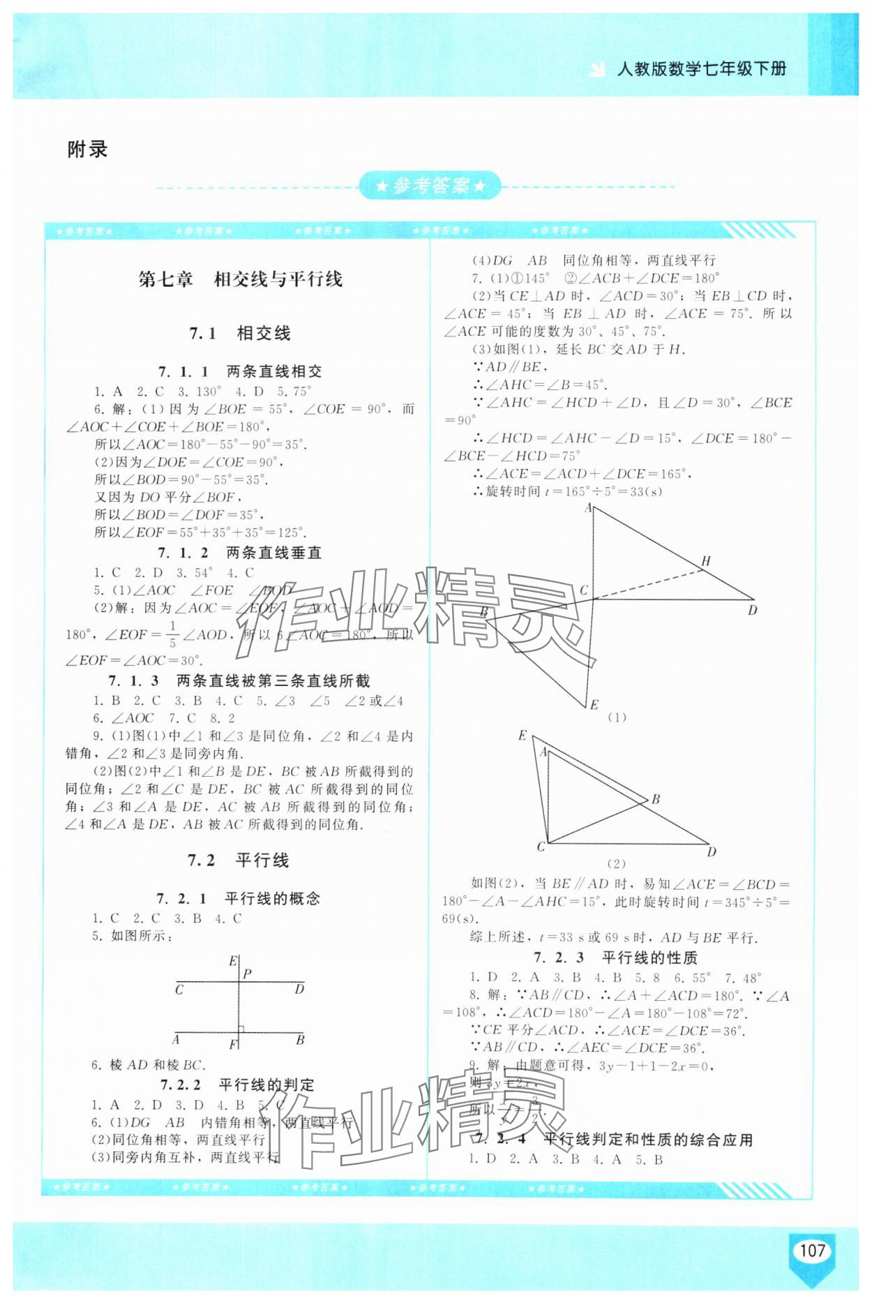 2025年同步實踐評價課程基礎訓練七年級數(shù)學下冊人教版 參考答案第1頁