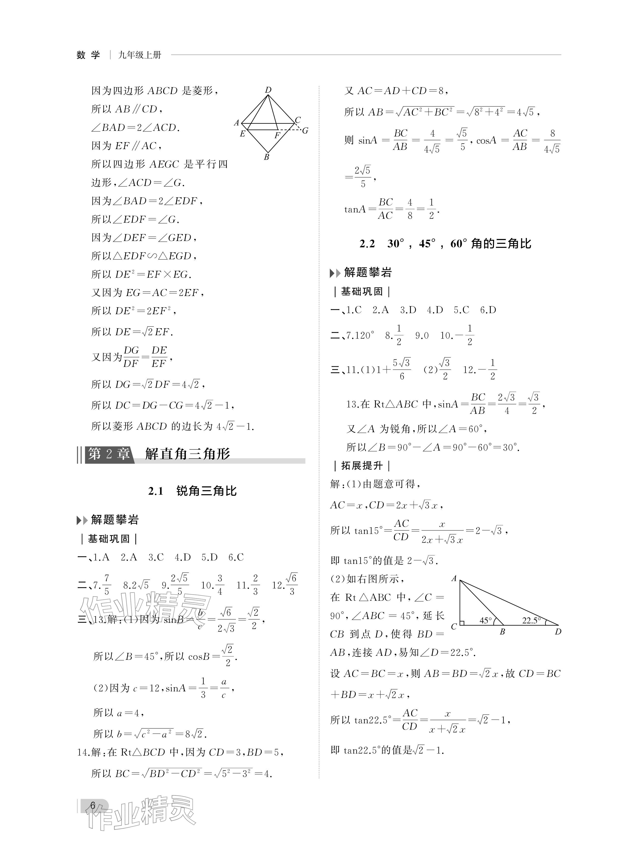 2025年行知天下九年級數學上冊青島版 參考答案第6頁
