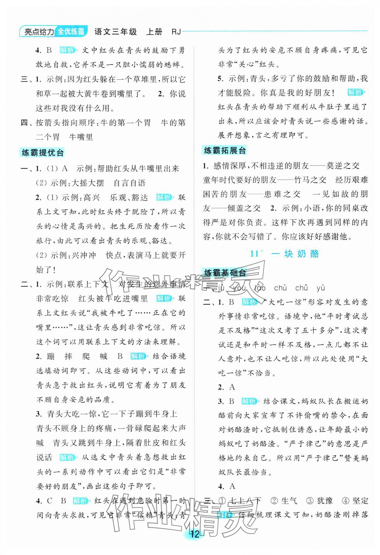 2023年亮點給力全優(yōu)練霸三年級語文上冊人教版 參考答案第12頁