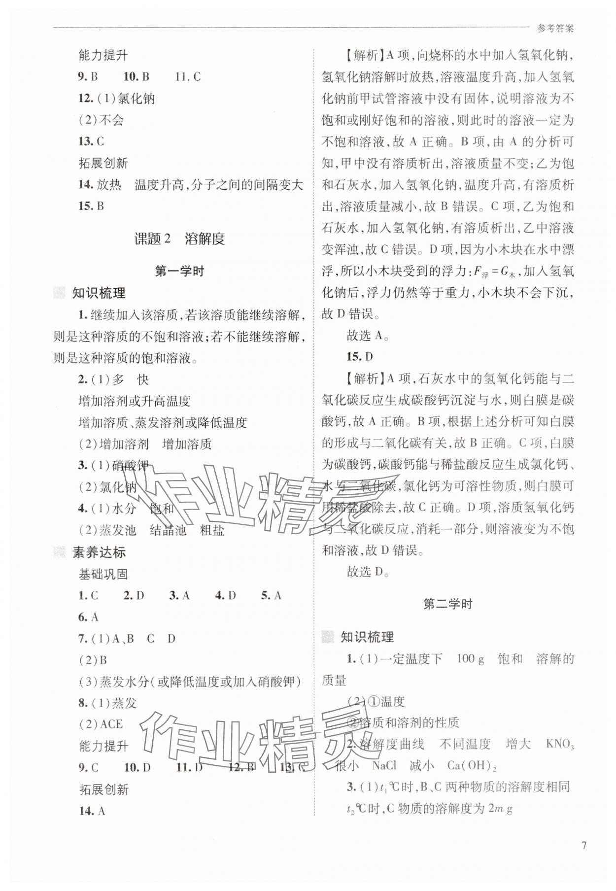 2025年新課程問題解決導學方案九年級化學下冊人教版 參考答案第7頁