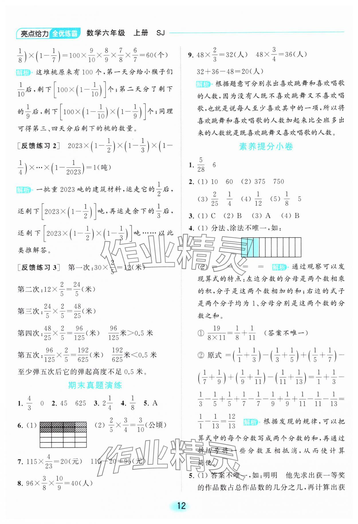 2023年亮點給力全優(yōu)練霸六年級數(shù)學(xué)上冊蘇教版 參考答案第12頁