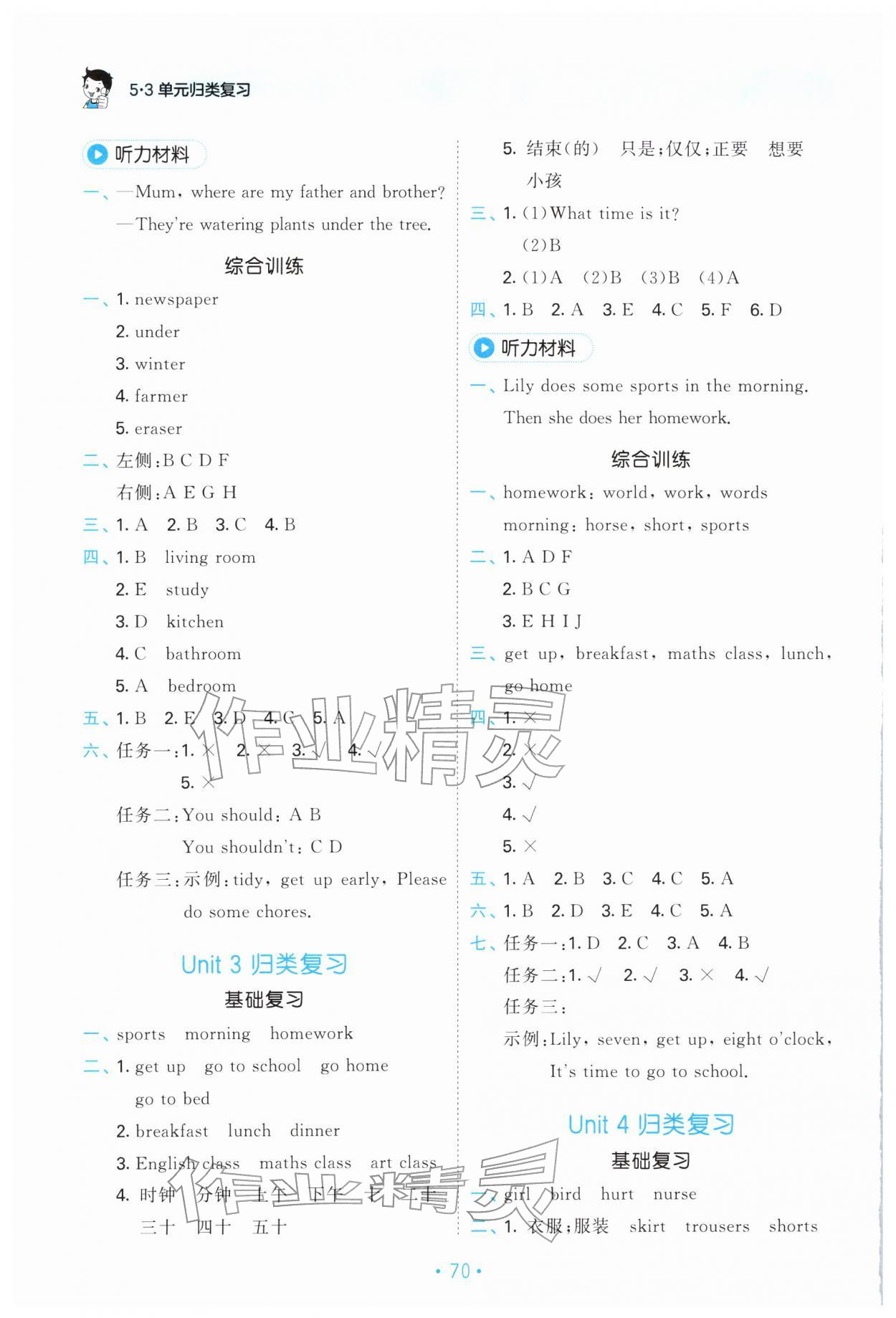 2026年53单元归类复习四年级英语下册人教版&nbsp;第2页