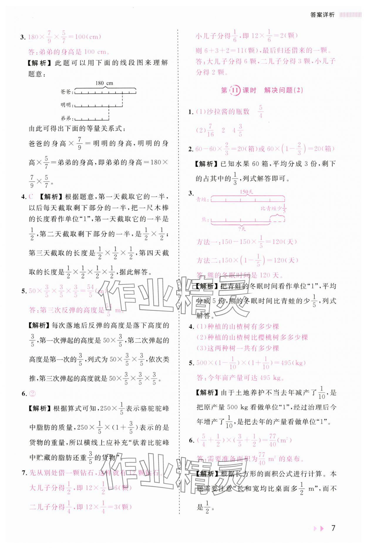 2024年訓練達人六年級數(shù)學上冊人教版浙江專版 參考答案第7頁