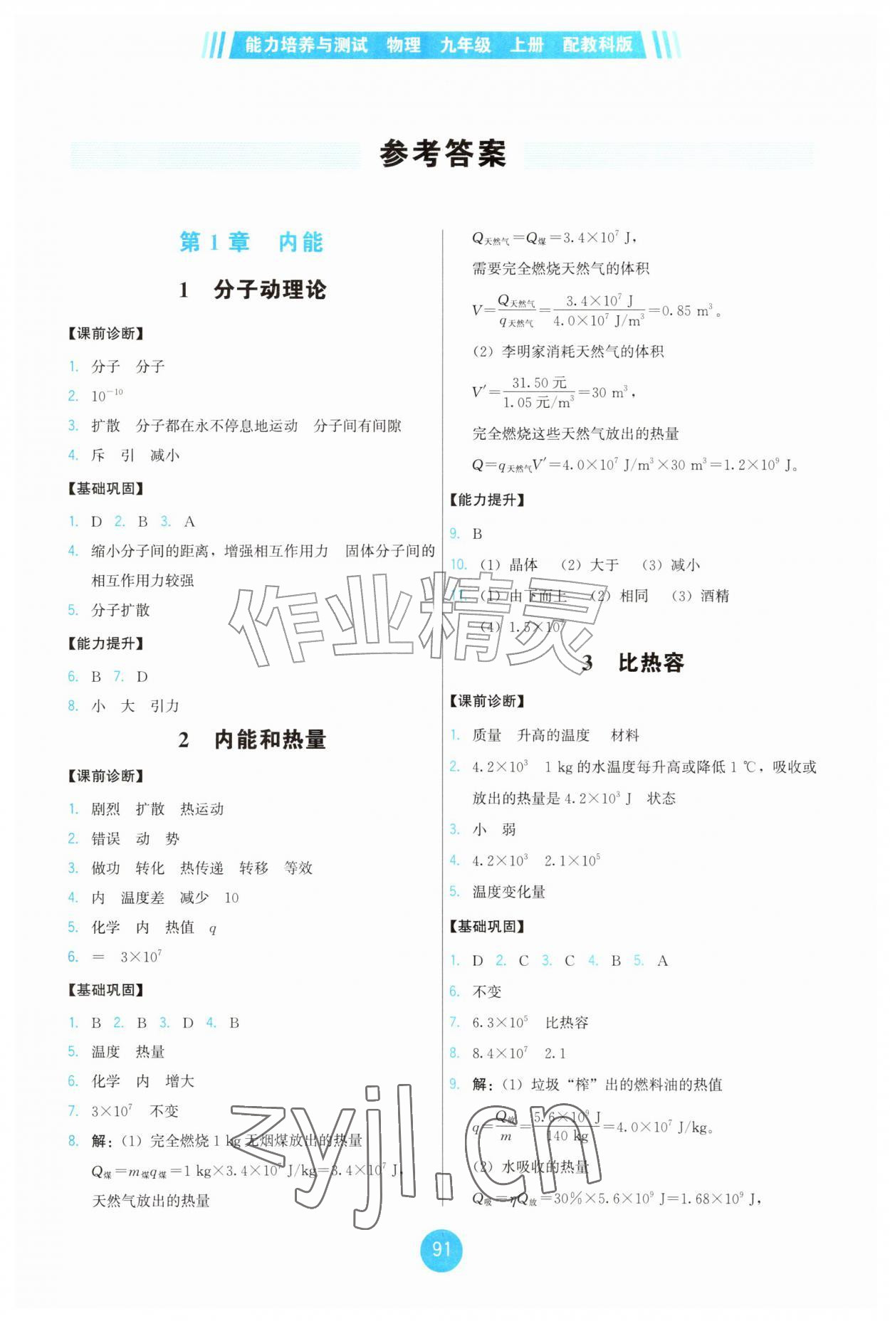 2026年能力培养与测试九年级物理上册教科版四川专版&nbsp;第1页