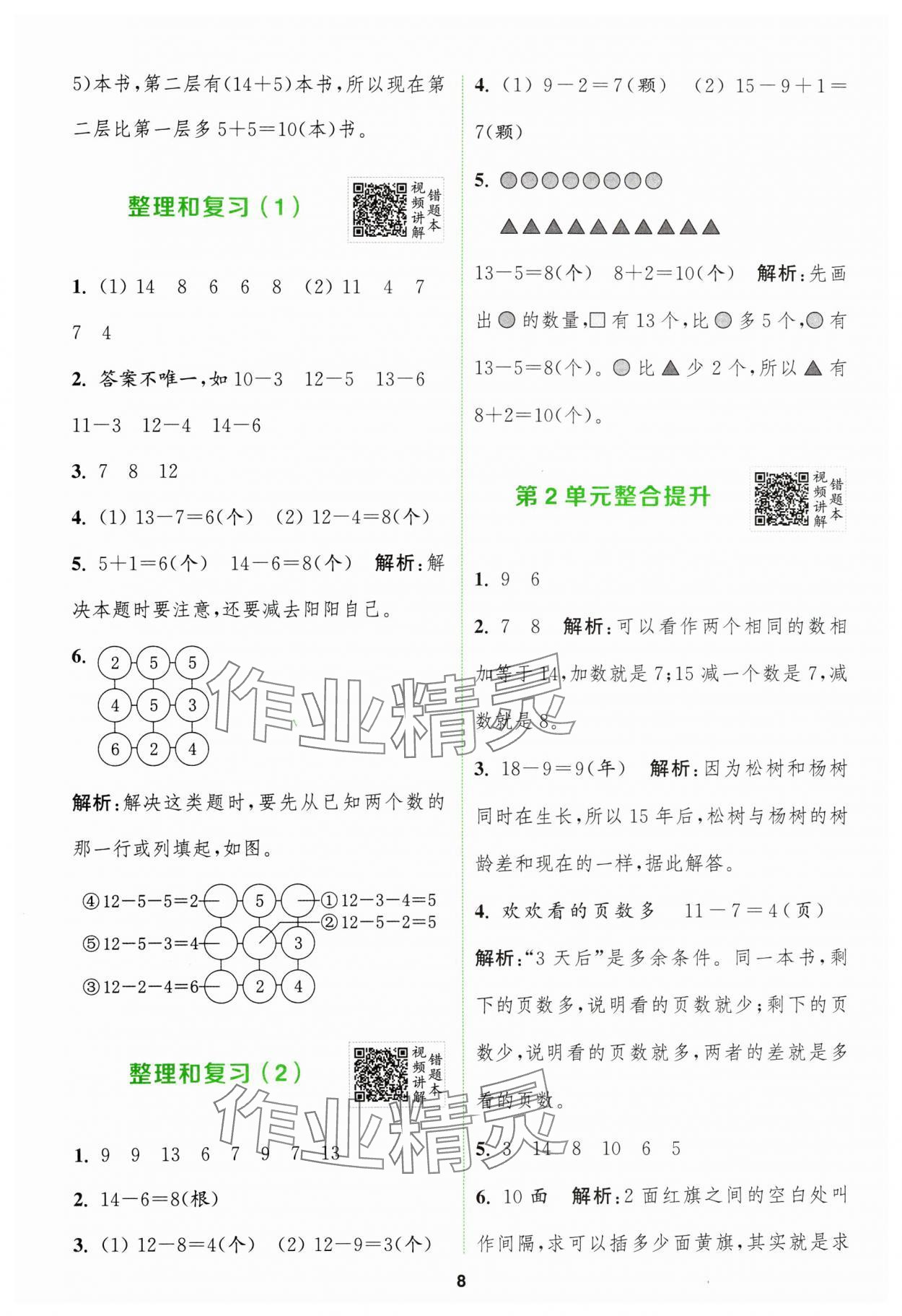 2024年拔尖特訓(xùn)一年級(jí)數(shù)學(xué)下冊(cè)人教版 參考答案第8頁