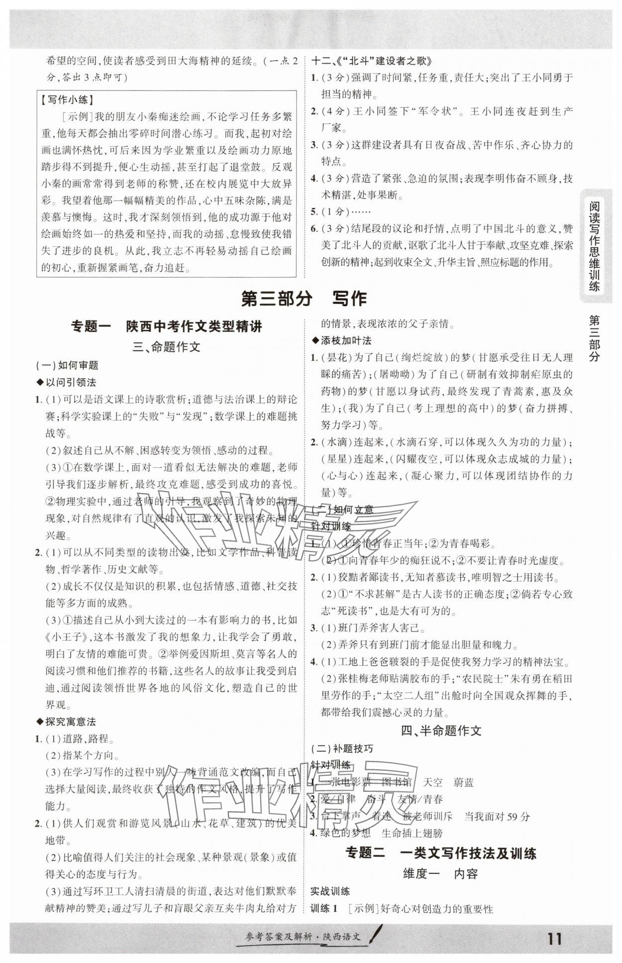 2025年一战成名新中考语文陕西专版 参考答案第10页
