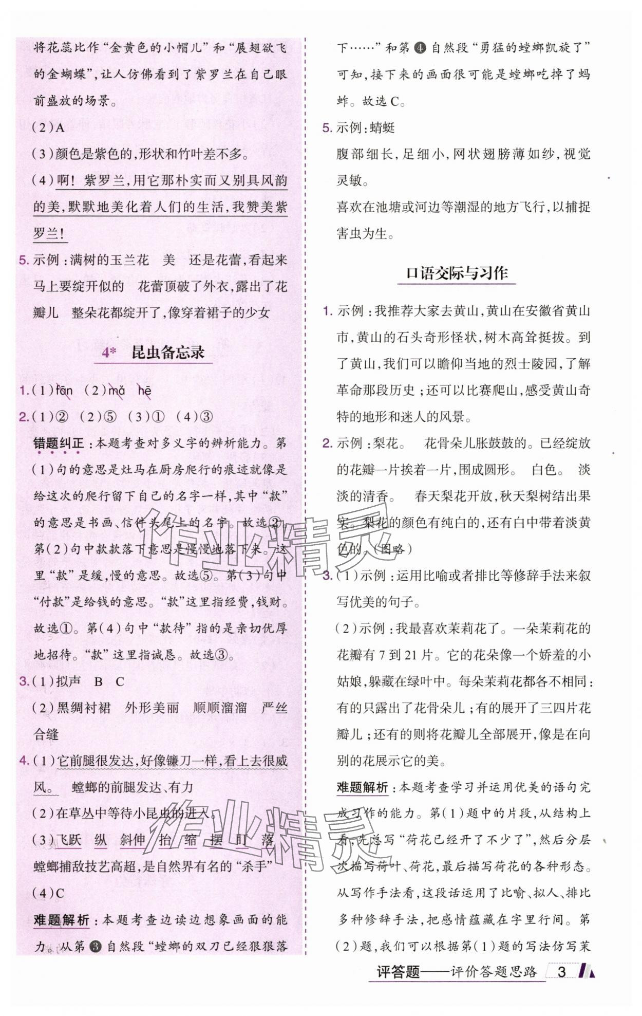 2025年动成长题题体现核心素养三年级语文下册人教版惠州专版&nbsp;参考答案第3页