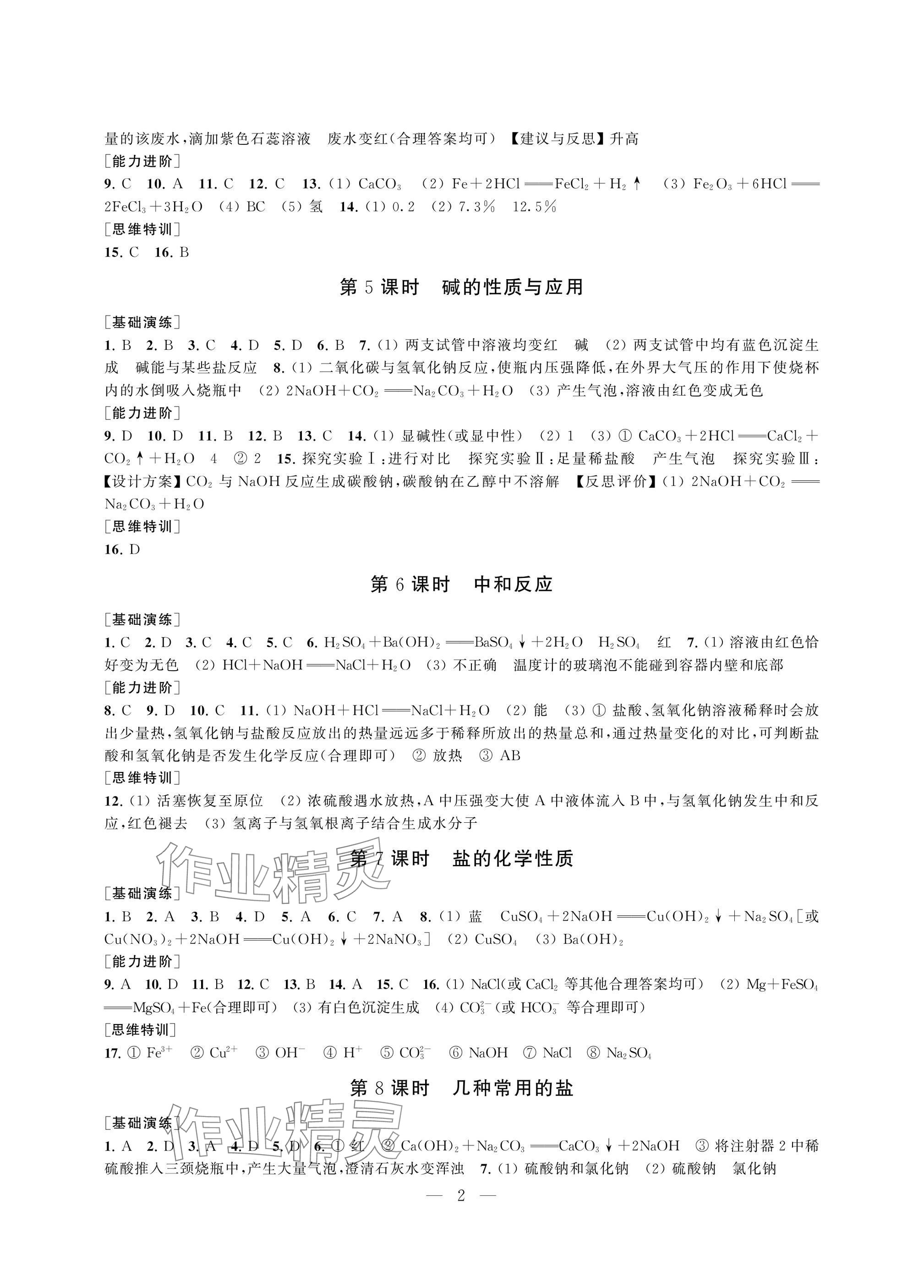 2025年綜合素質(zhì)隨堂反饋九年級(jí)化學(xué)下冊(cè) 參考答案第2頁(yè)