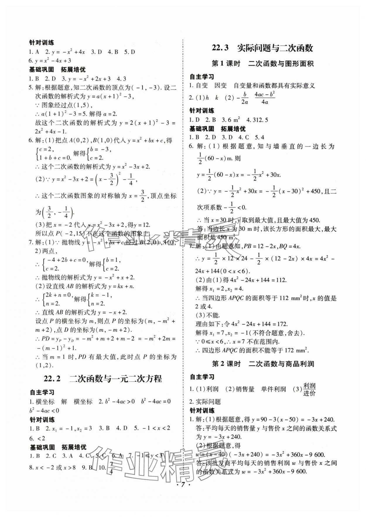 2024年本土攻略九年級(jí)數(shù)學(xué)全一冊(cè)人教版 參考答案第7頁(yè)