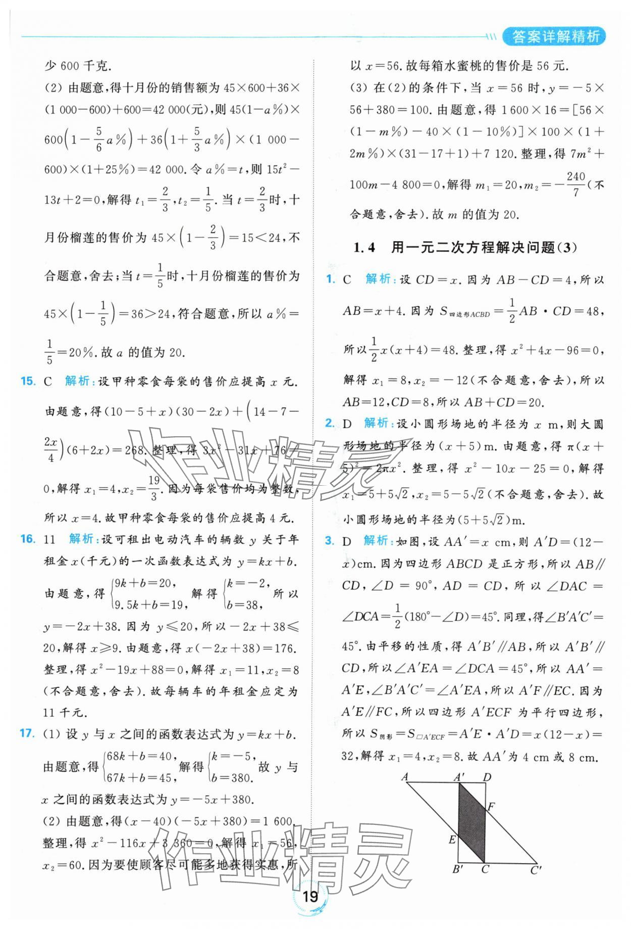 2024年亮點給力全優(yōu)練霸九年級數(shù)學上冊蘇科版 參考答案第19頁