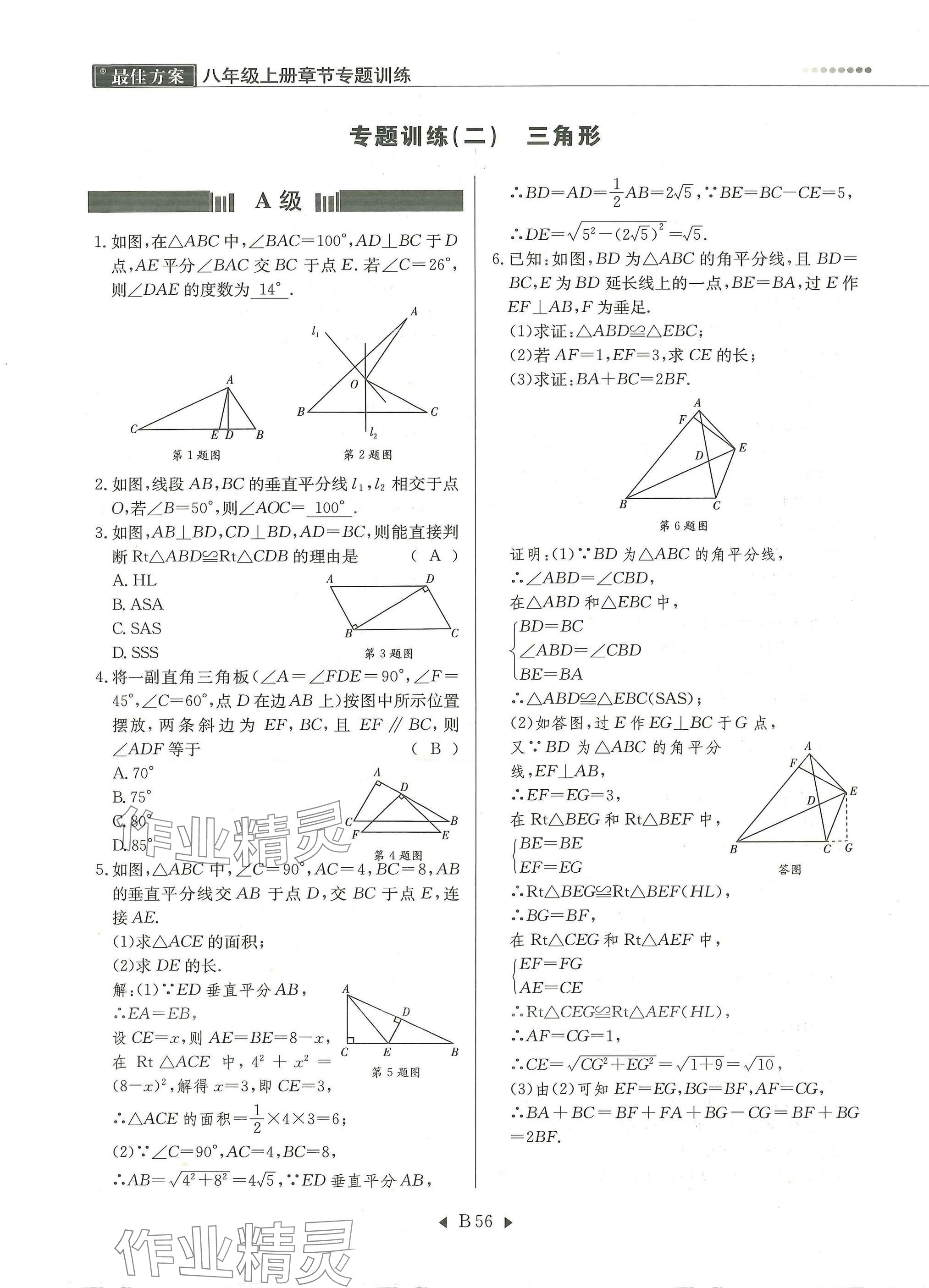 2025年每周最佳方案八年级数学上册北师大版 参考答案第56页