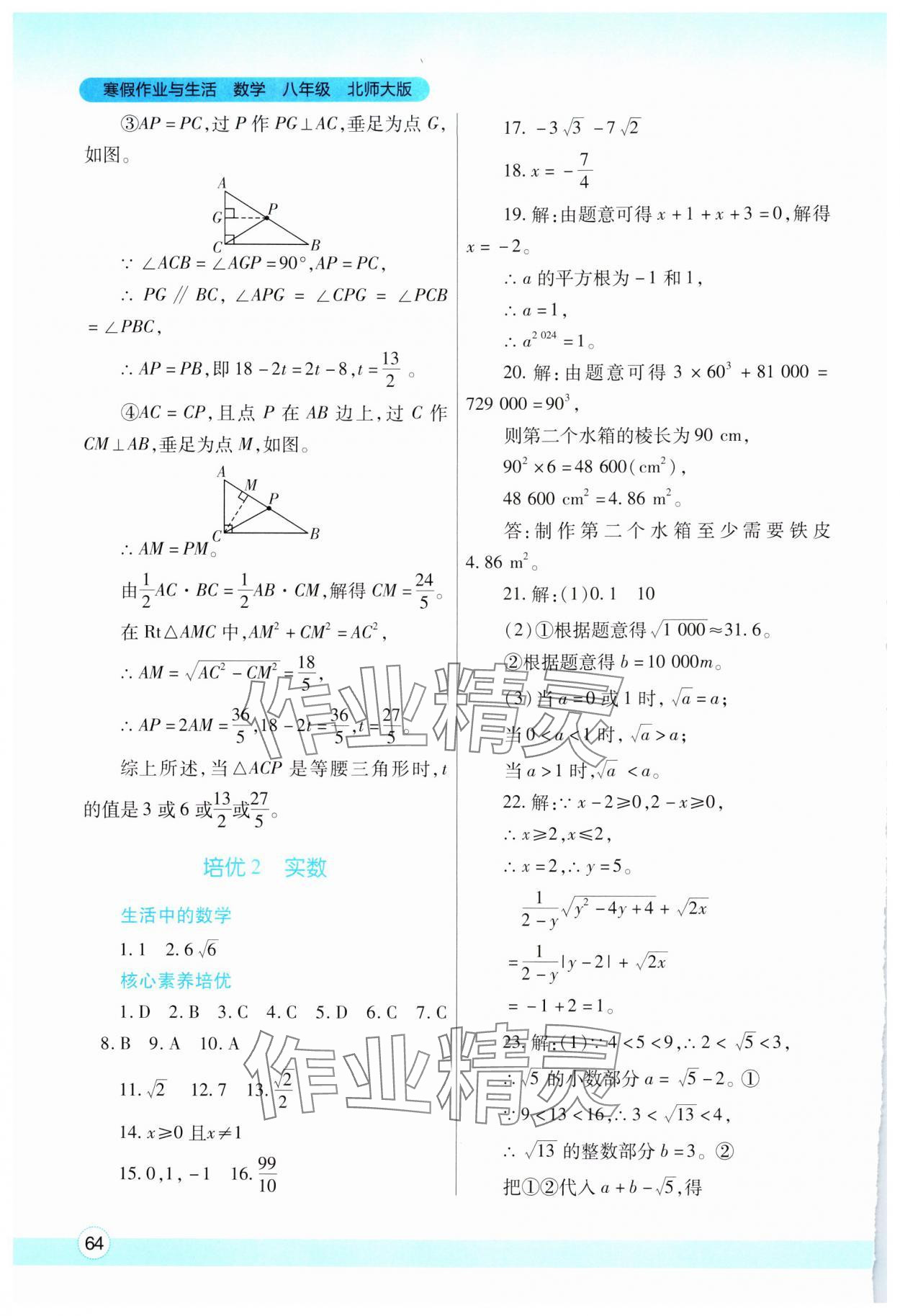 2025年寒假作業(yè)與生活陜西師范大學(xué)出版總社八年級(jí)數(shù)學(xué)北師大版 參考答案第3頁