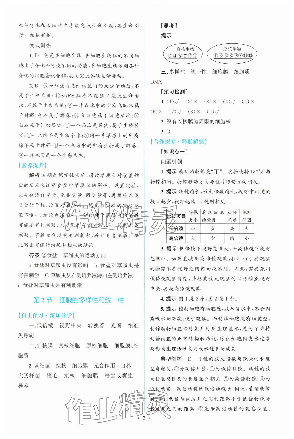 2025年高中同步测控优化设计（分子与细胞）高中生物必修1人教版增强版 参考答案第2页