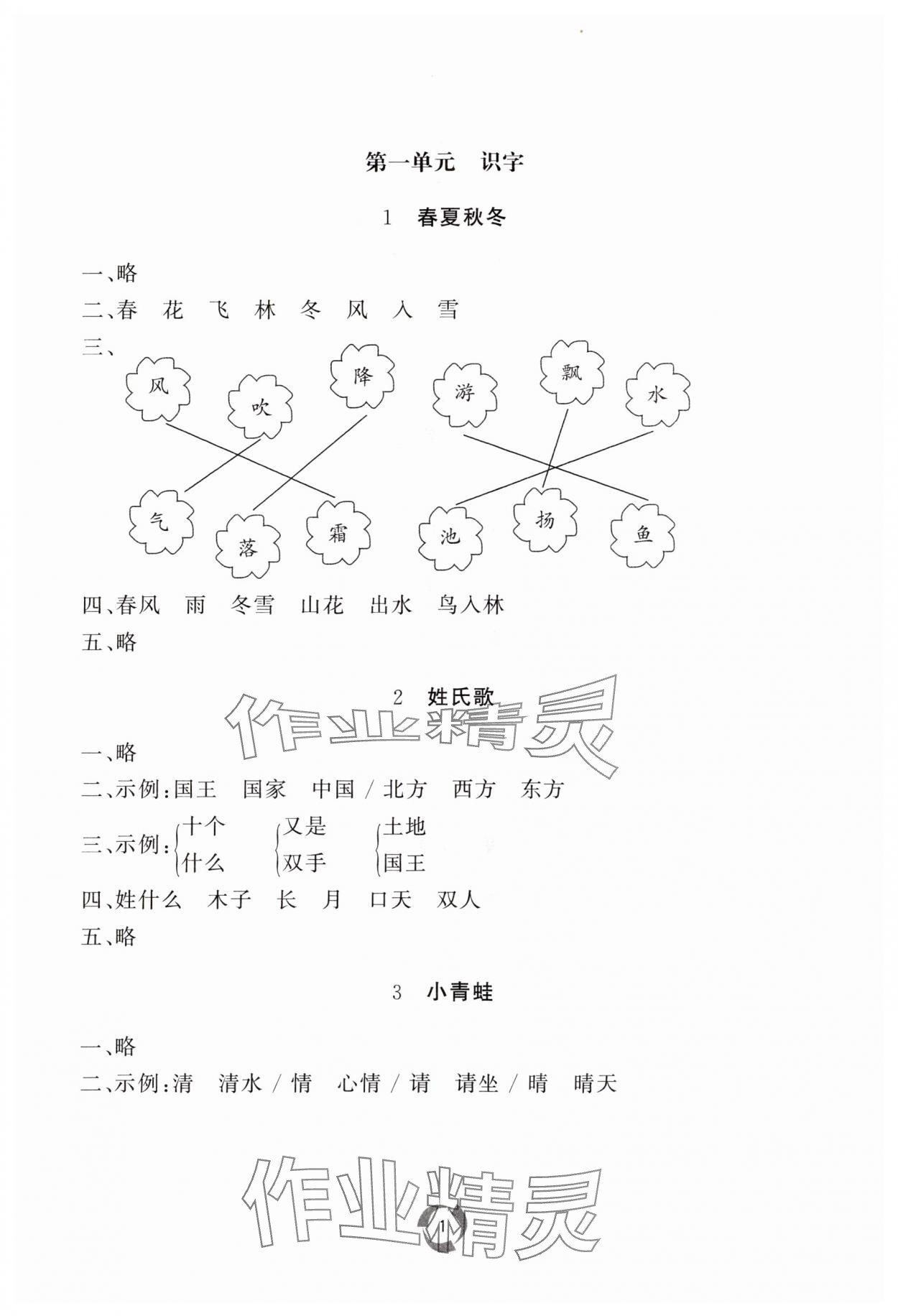 2024年同步練習冊山東友誼出版社一年級語文下冊人教版 參考答案第1頁
