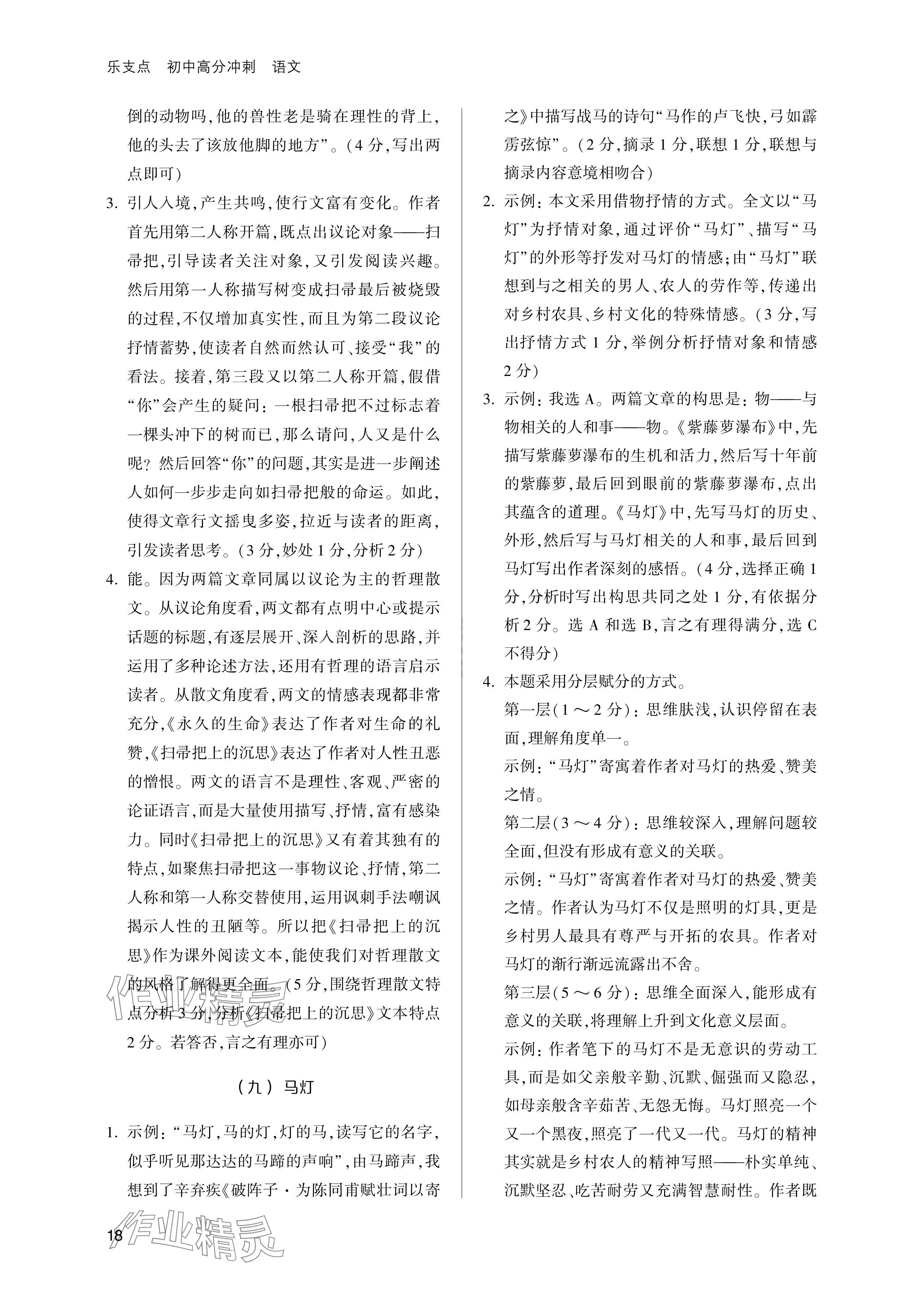 2024年樂支點(diǎn)中考高分沖刺語文&nbsp;參考答案第18頁