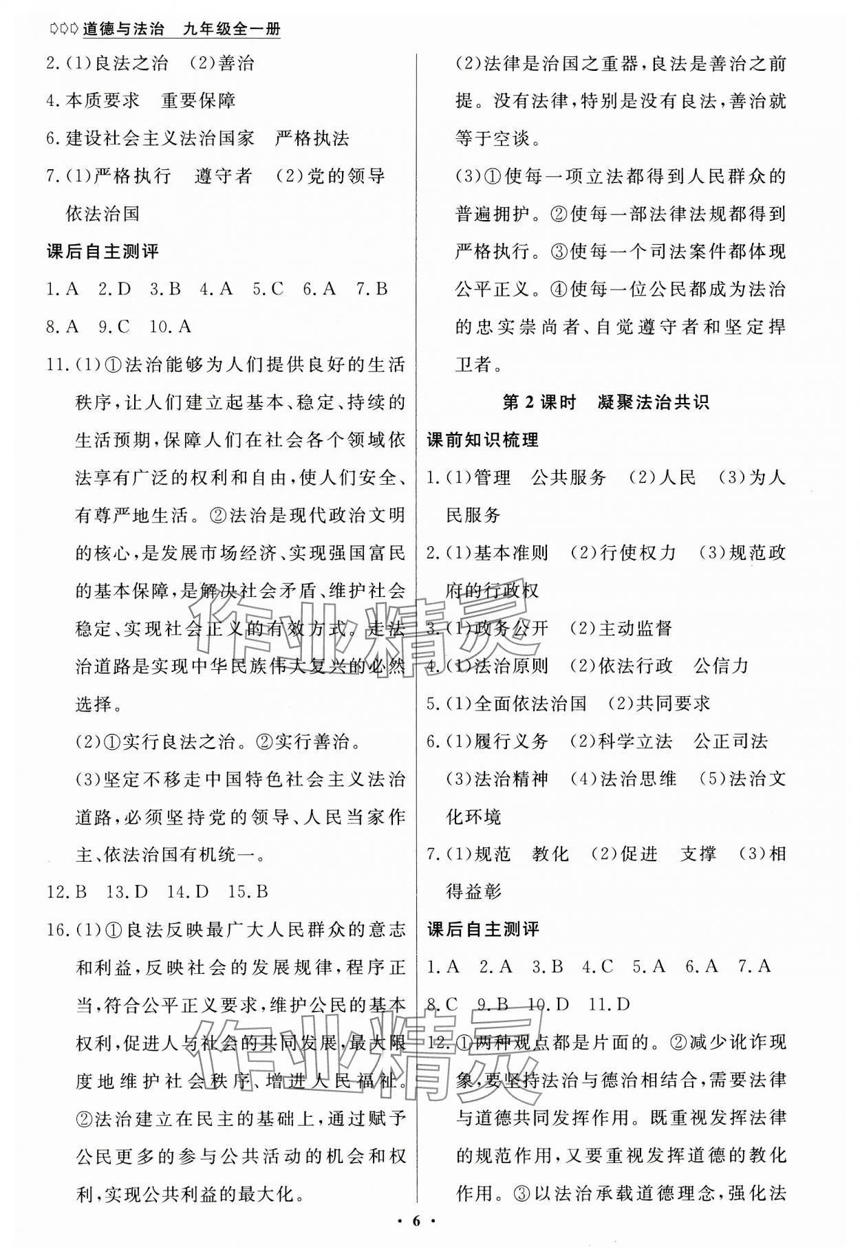 2023年學(xué)生成長冊九年級道德與法治全一冊人教版 參考答案第6頁