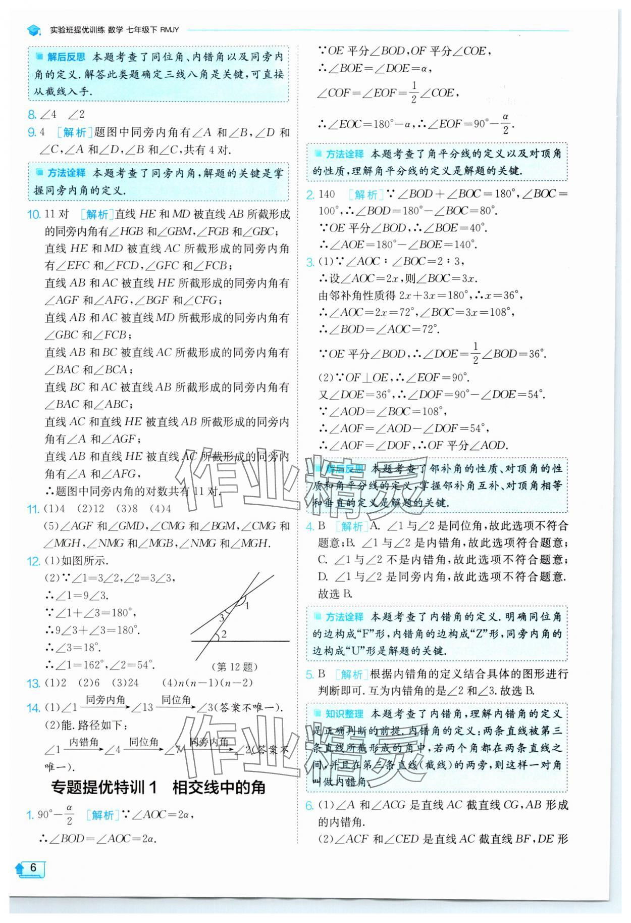 2024年實驗班提優(yōu)訓(xùn)練七年級數(shù)學(xué)下冊人教版 參考答案第6頁