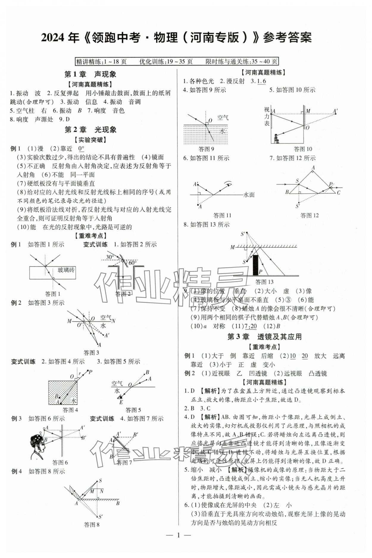 2024年領(lǐng)跑中考物理河南專版 參考答案第1頁(yè)