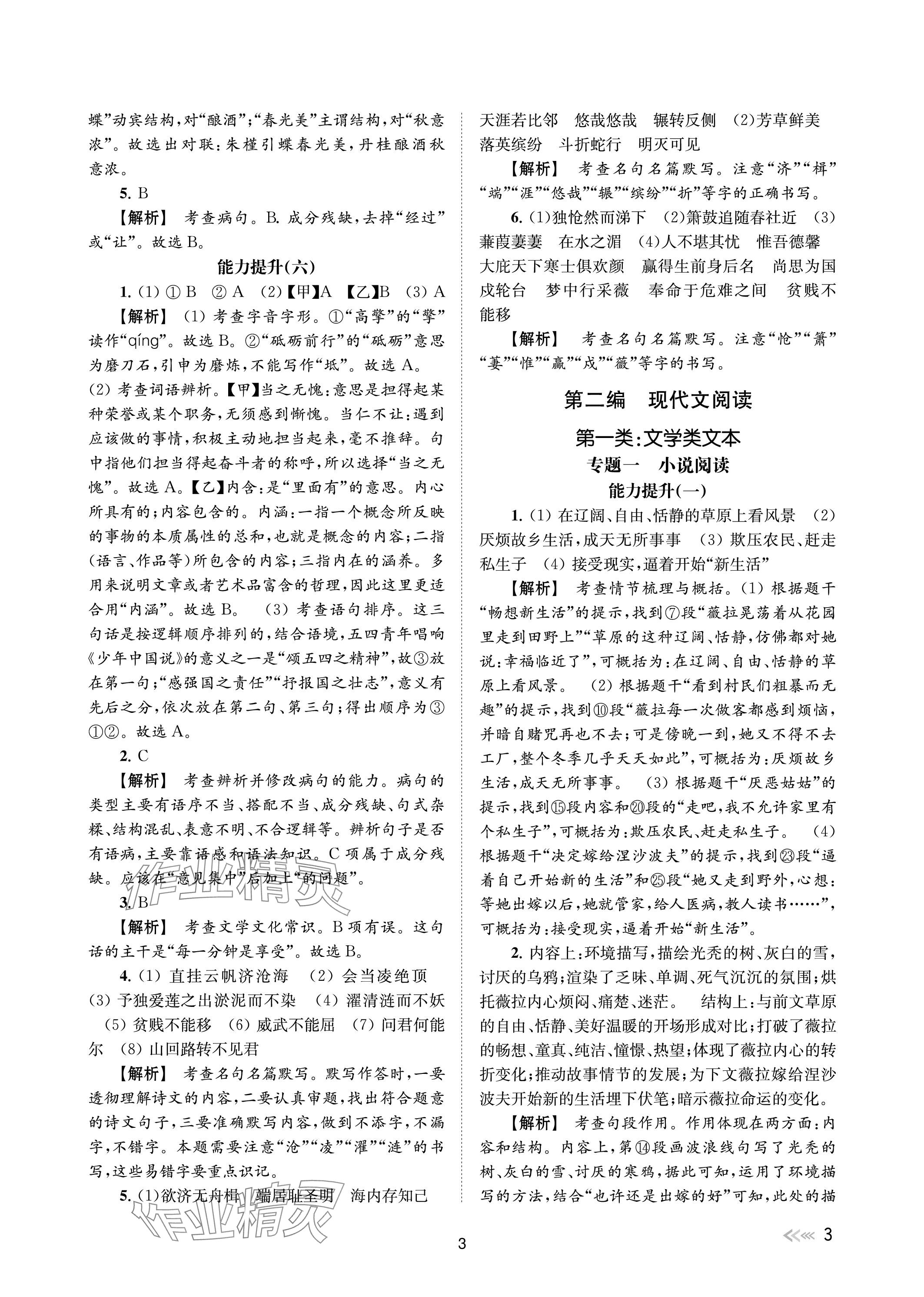 2024年中考復(fù)習(xí)全景解讀語文人教版 參考答案第3頁