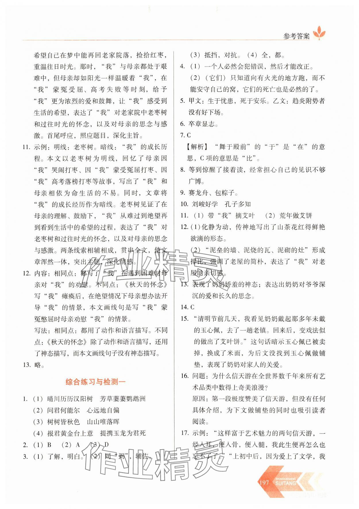 2024年随堂同步练习八年级语文下册人教版 参考答案第4页