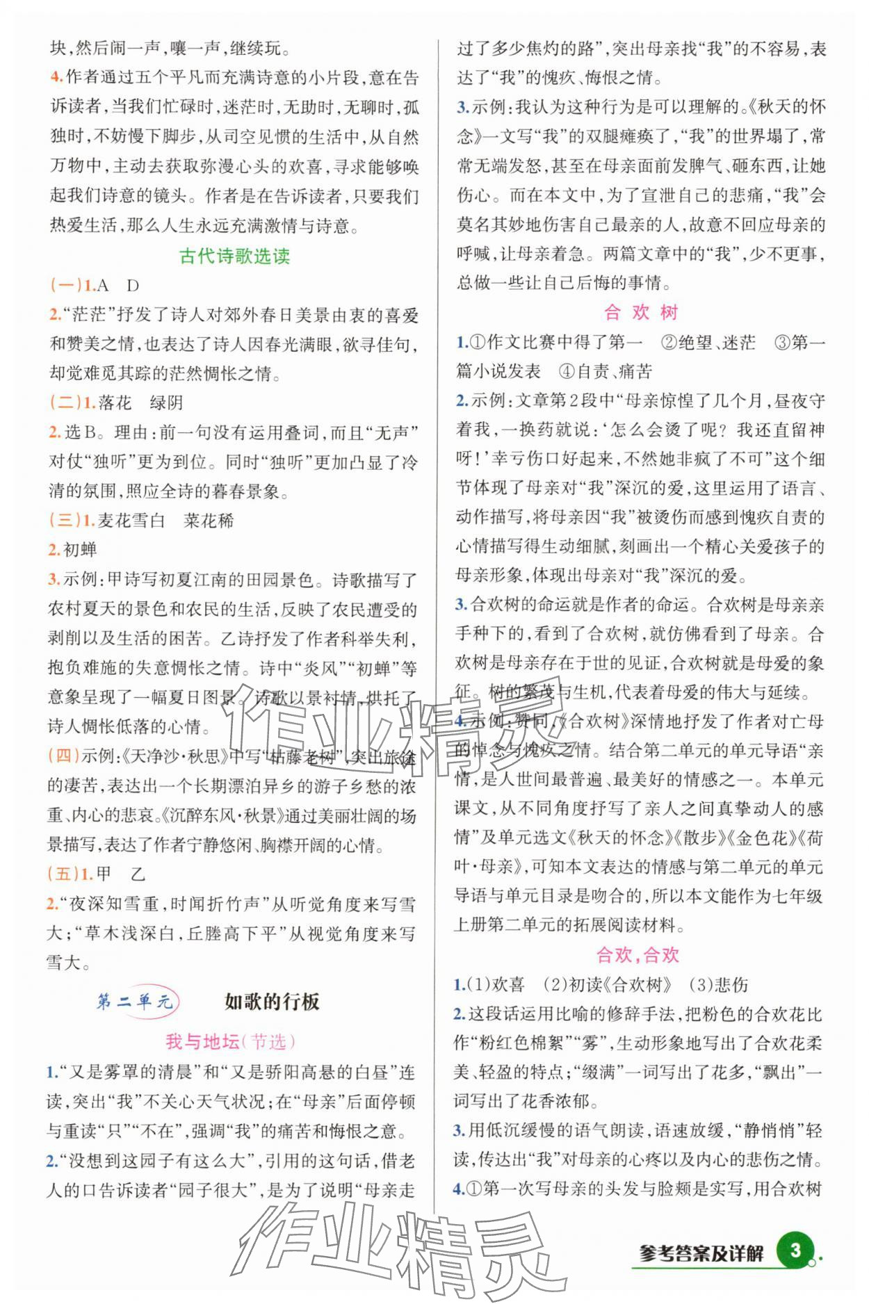 2025年巧学提优七年级语文上册人教版&nbsp;参考答案第3页