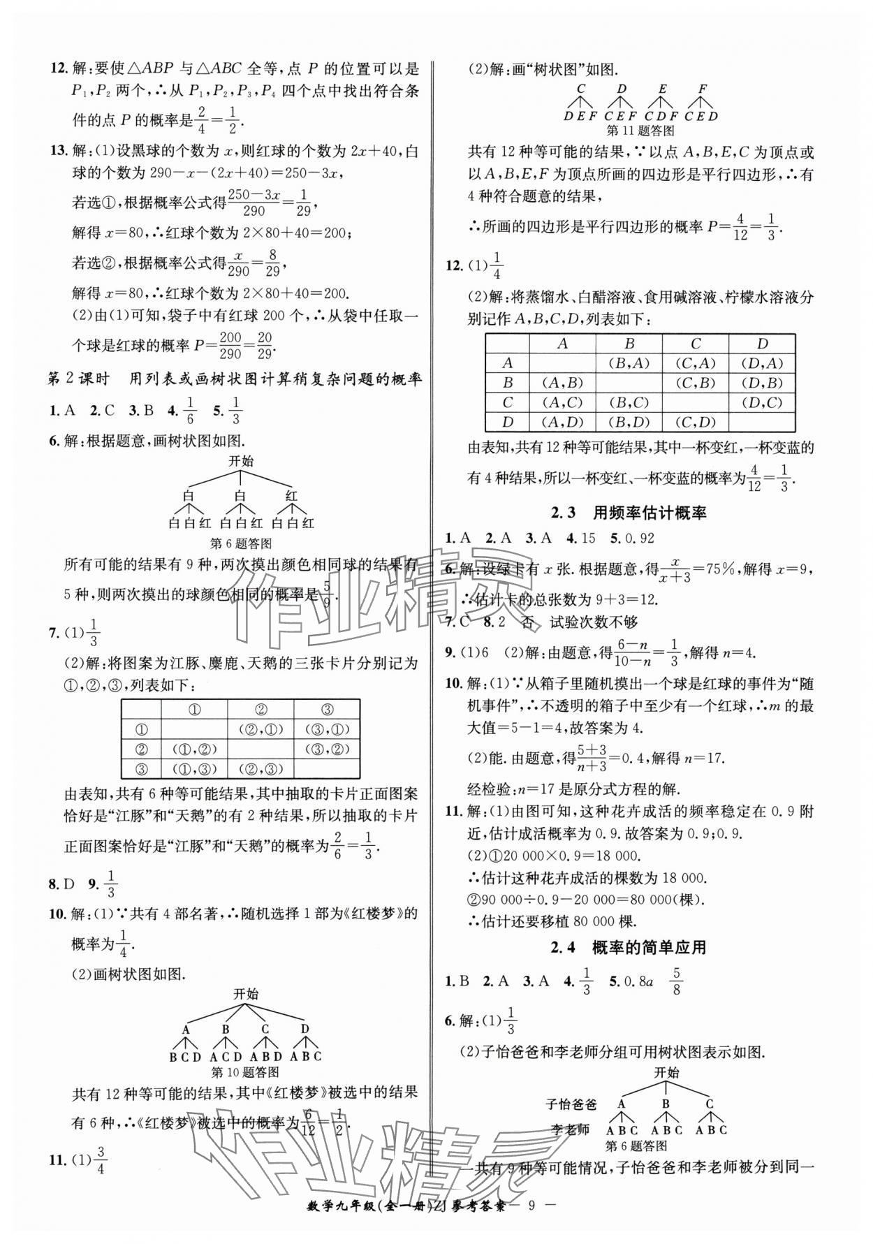 2024年名師金典BFB初中課時優(yōu)化九年級數(shù)學全一冊浙教版 參考答案第9頁