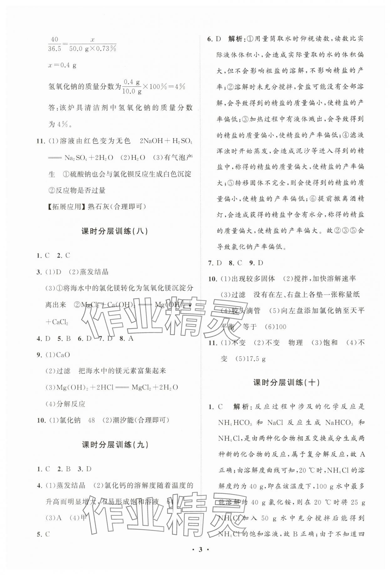 2025年同步練習(xí)冊分層卷九年級化學(xué)全一冊魯教版54制 參考答案第3頁