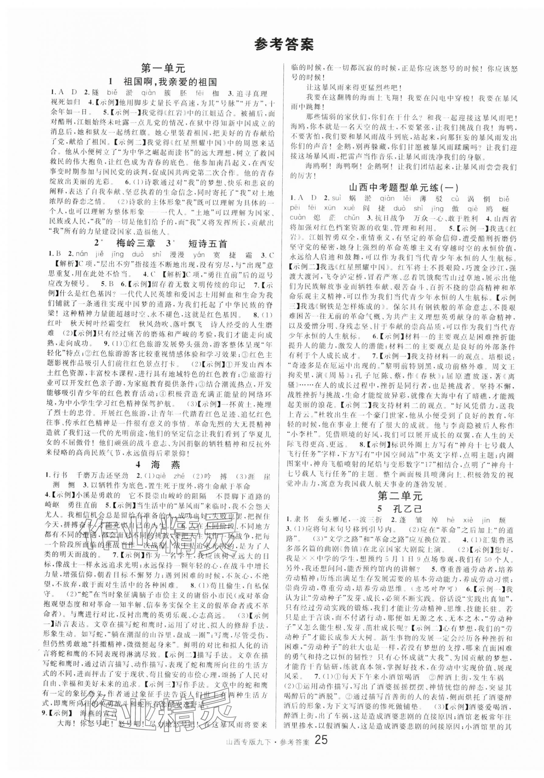 2024年名校課堂九年級(jí)語文下冊(cè)人教版山西專版 第1頁