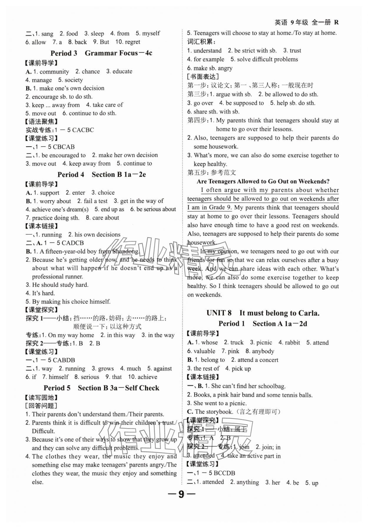 2024年全程突破九年级英语全一册人教版 参考答案第9页