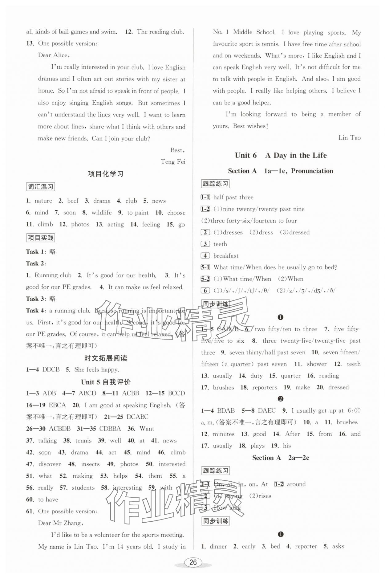 2025年教與學(xué)課程同步講練七年級英語上冊人教版 參考答案第9頁