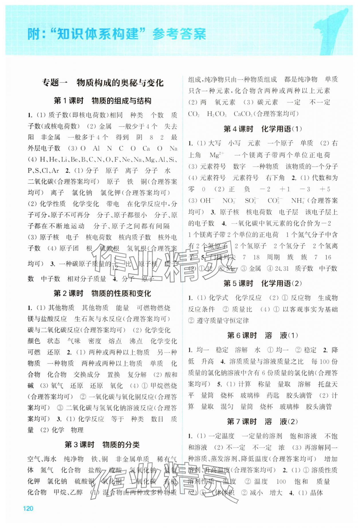 2024年通城1典中考复习方略化学中考人教版南通专版 参考答案第1页