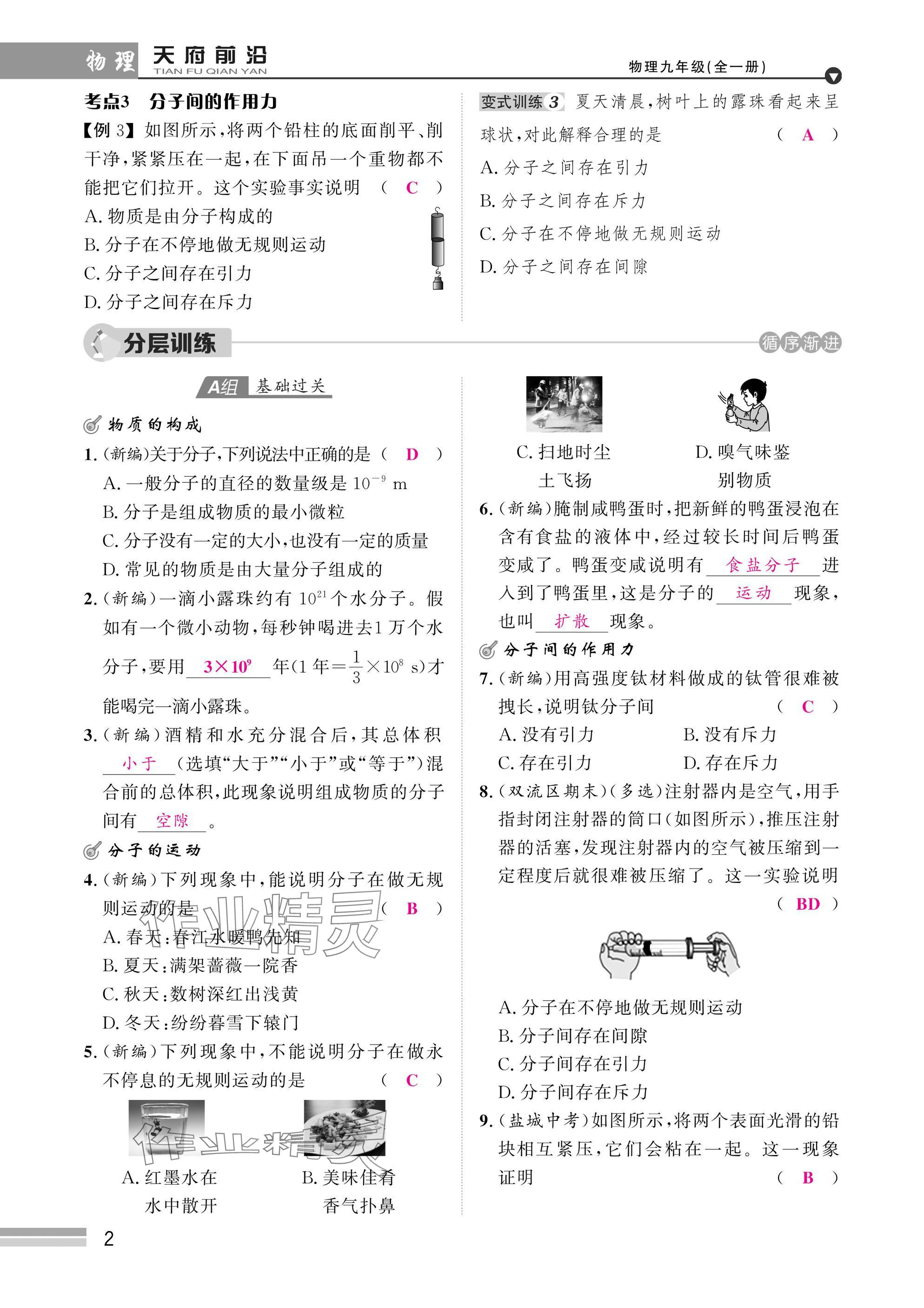 2025年天府前沿课时同步培优训练九年级物理全一册教科版 参考答案第2页