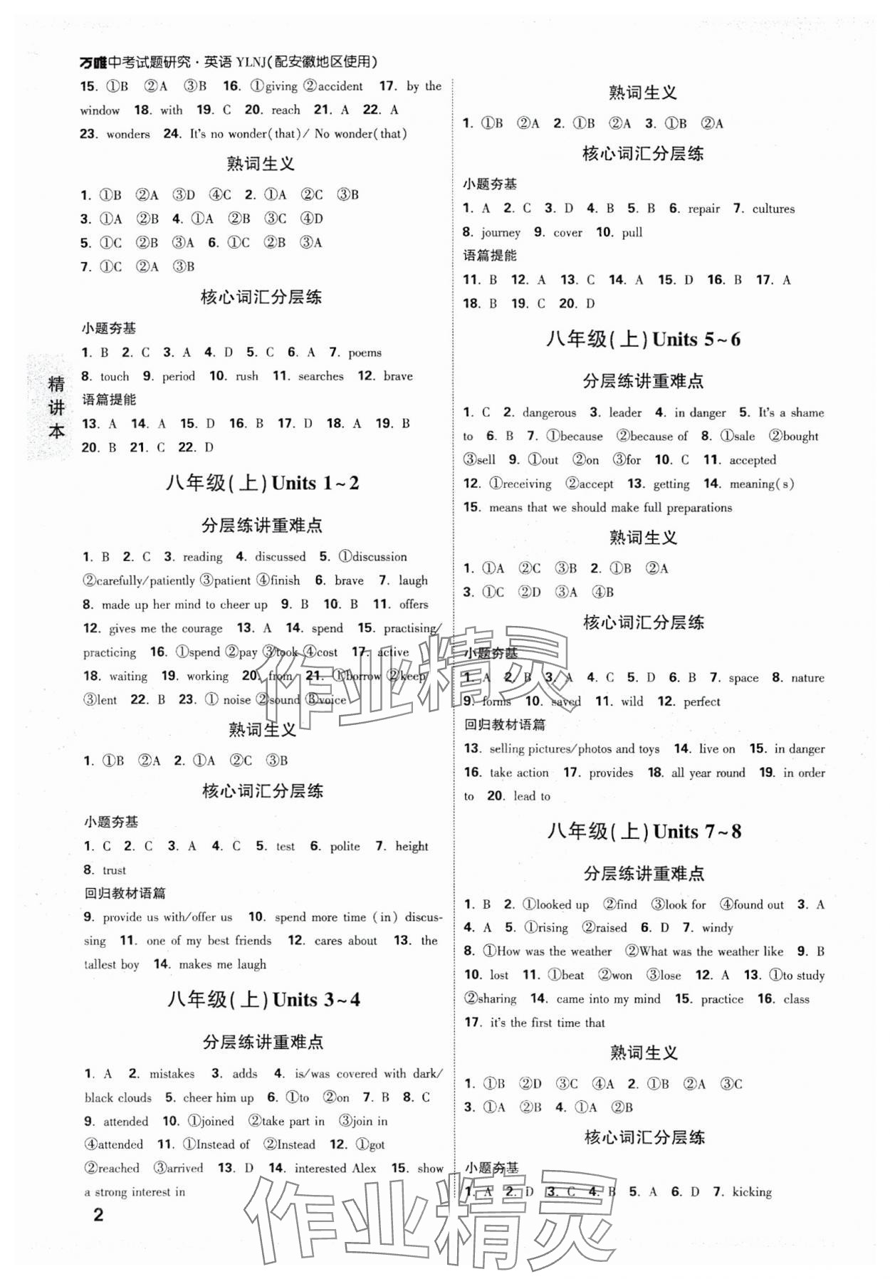 2025年萬唯中考試題研究九年級英語中考用書譯林版安徽專版 參考答案第2頁