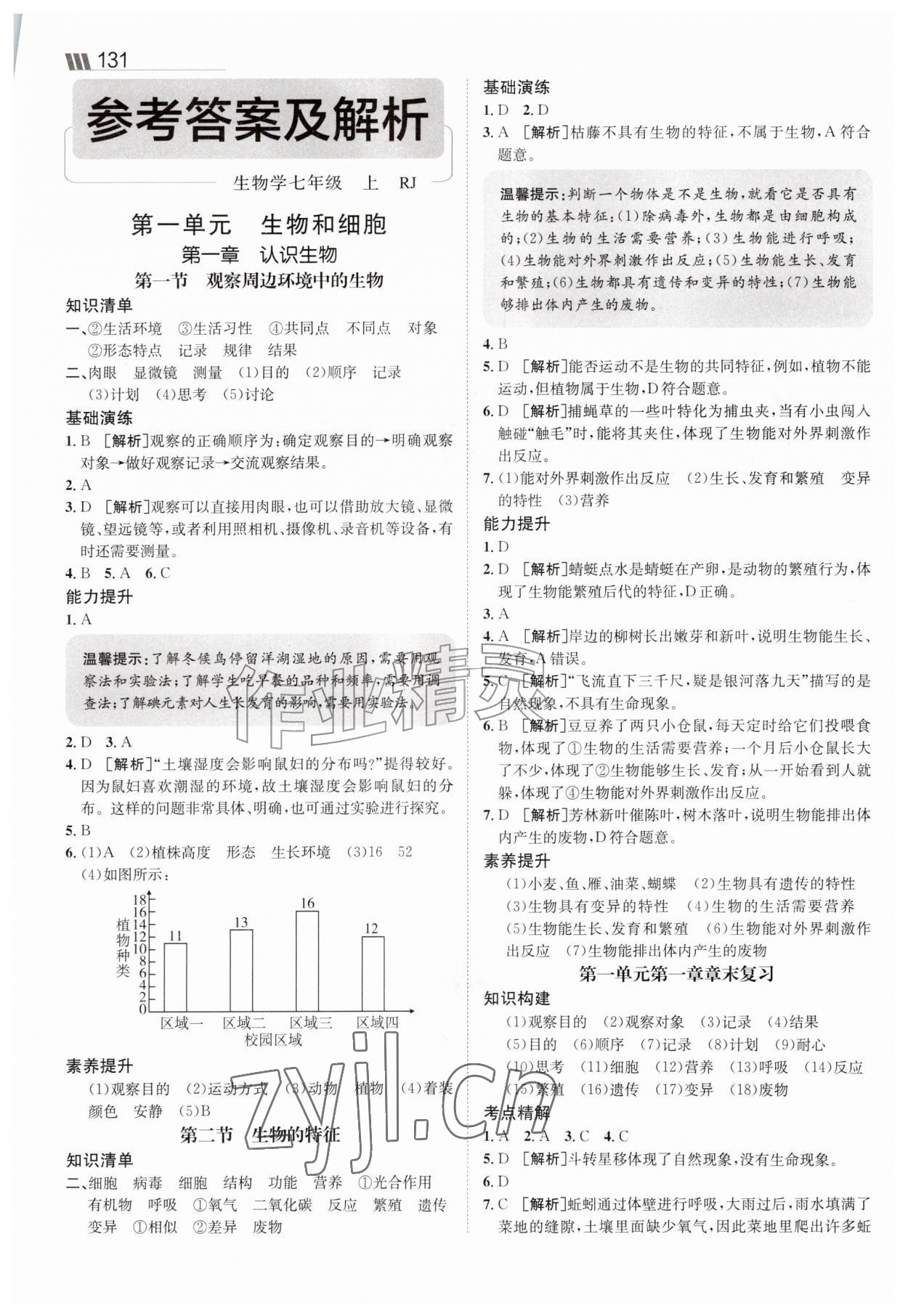 2026年同行学案七年级生物上册人教版&nbsp;参考答案第1页