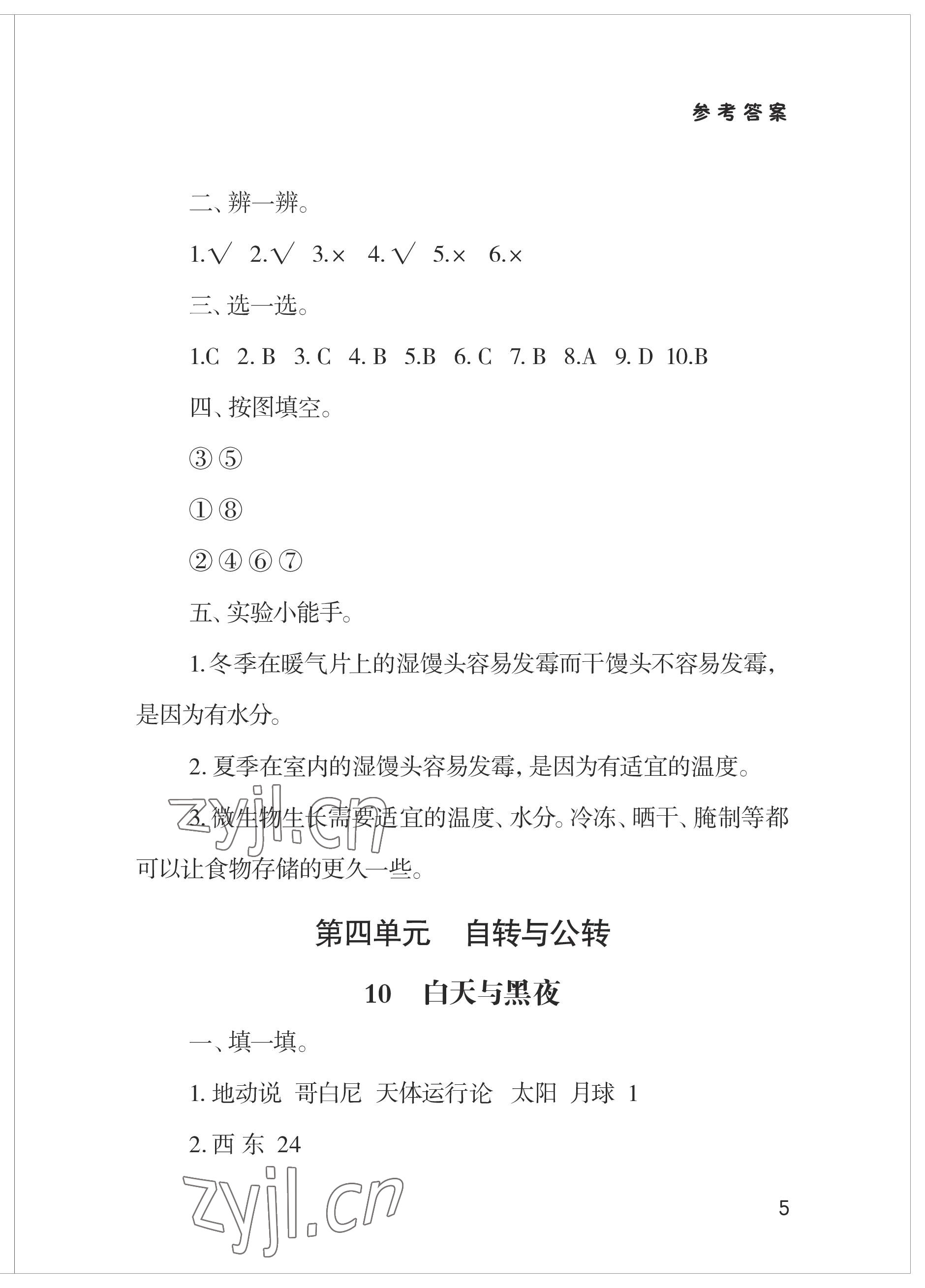 2023年新課堂學習與探究六年級科學上冊青島版 參考答案第5頁