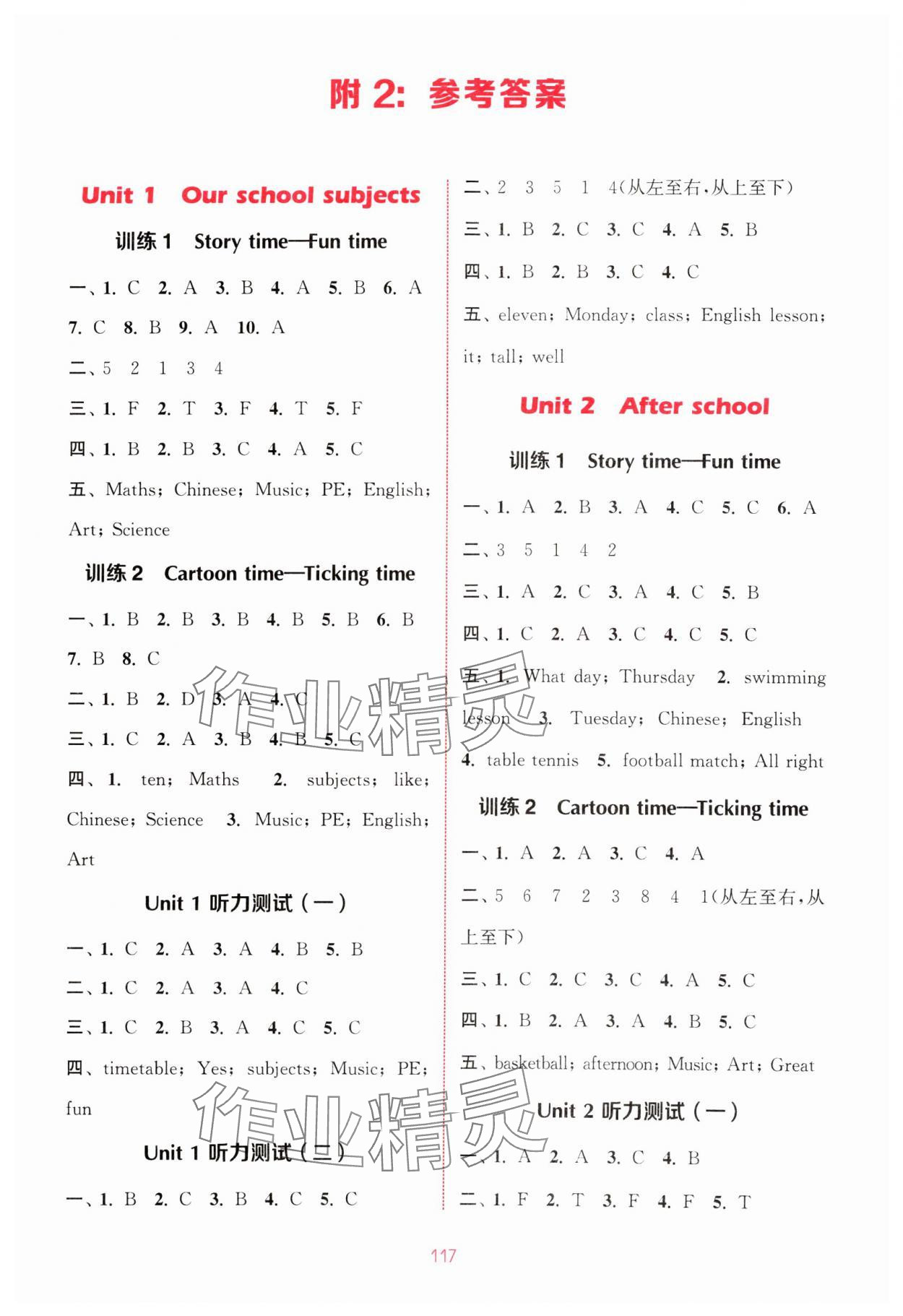 2024年通城學(xué)典小學(xué)英語聽力能手四年級(jí)下冊(cè)譯林版 參考答案第1頁