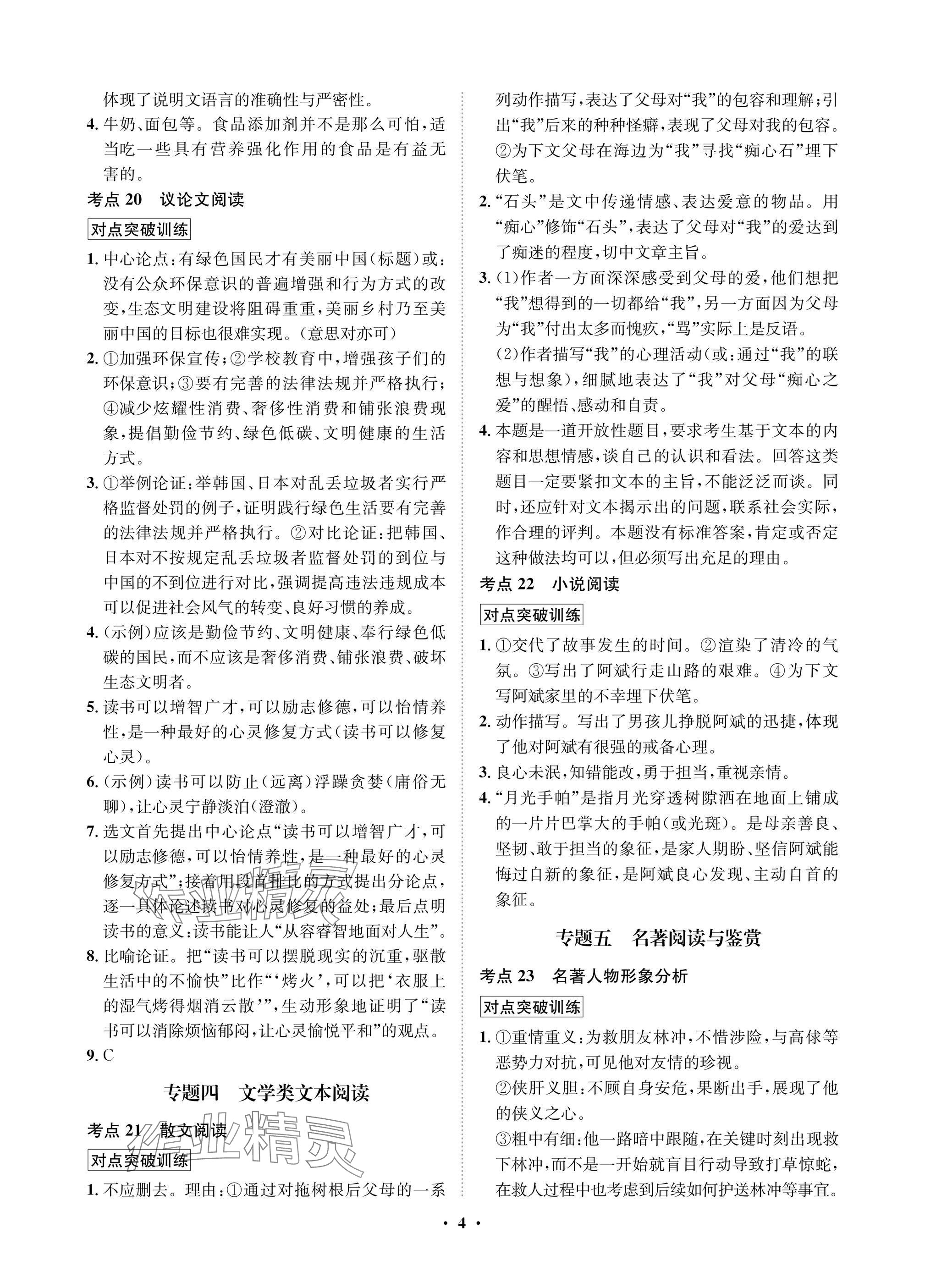 2025年湖北中考初中學(xué)業(yè)水平考試總復(fù)習(xí)語文通用版&nbsp;參考答案第4頁