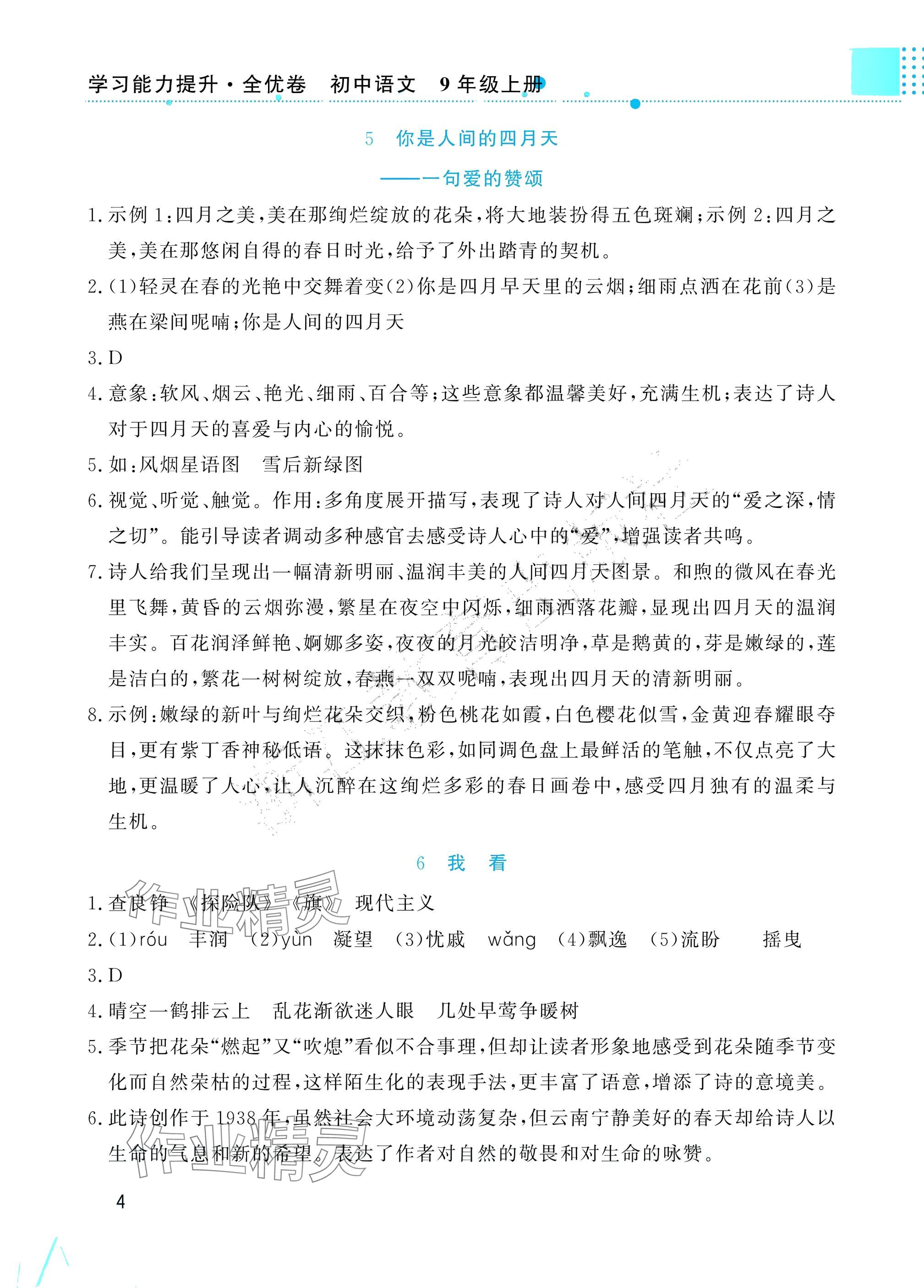 2025年学习能力提升九年级语文上册人教版&nbsp;参考答案第4页