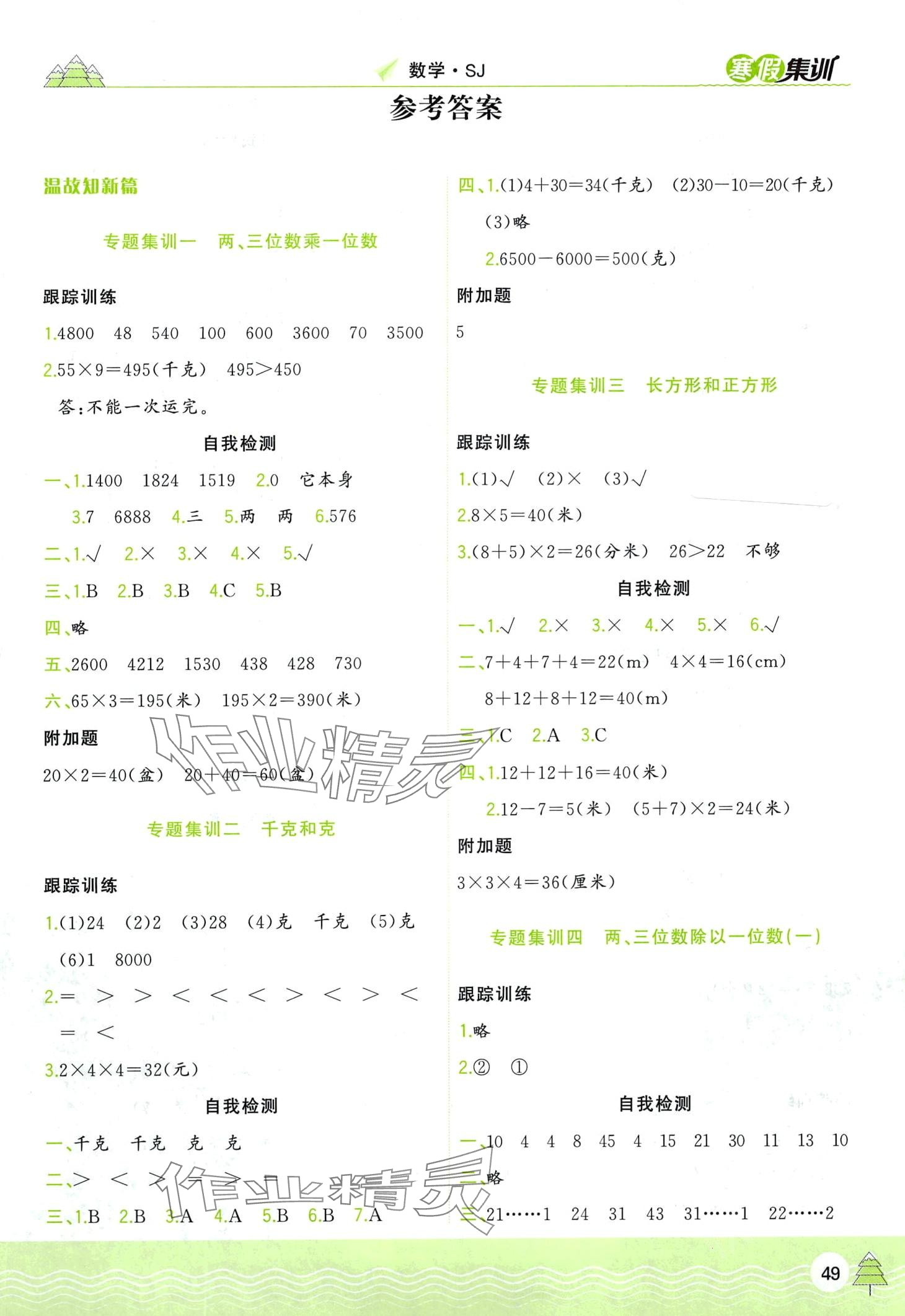 2024年寒假集訓(xùn)合肥工業(yè)大學(xué)出版社三年級數(shù)學(xué)人教版 第1頁