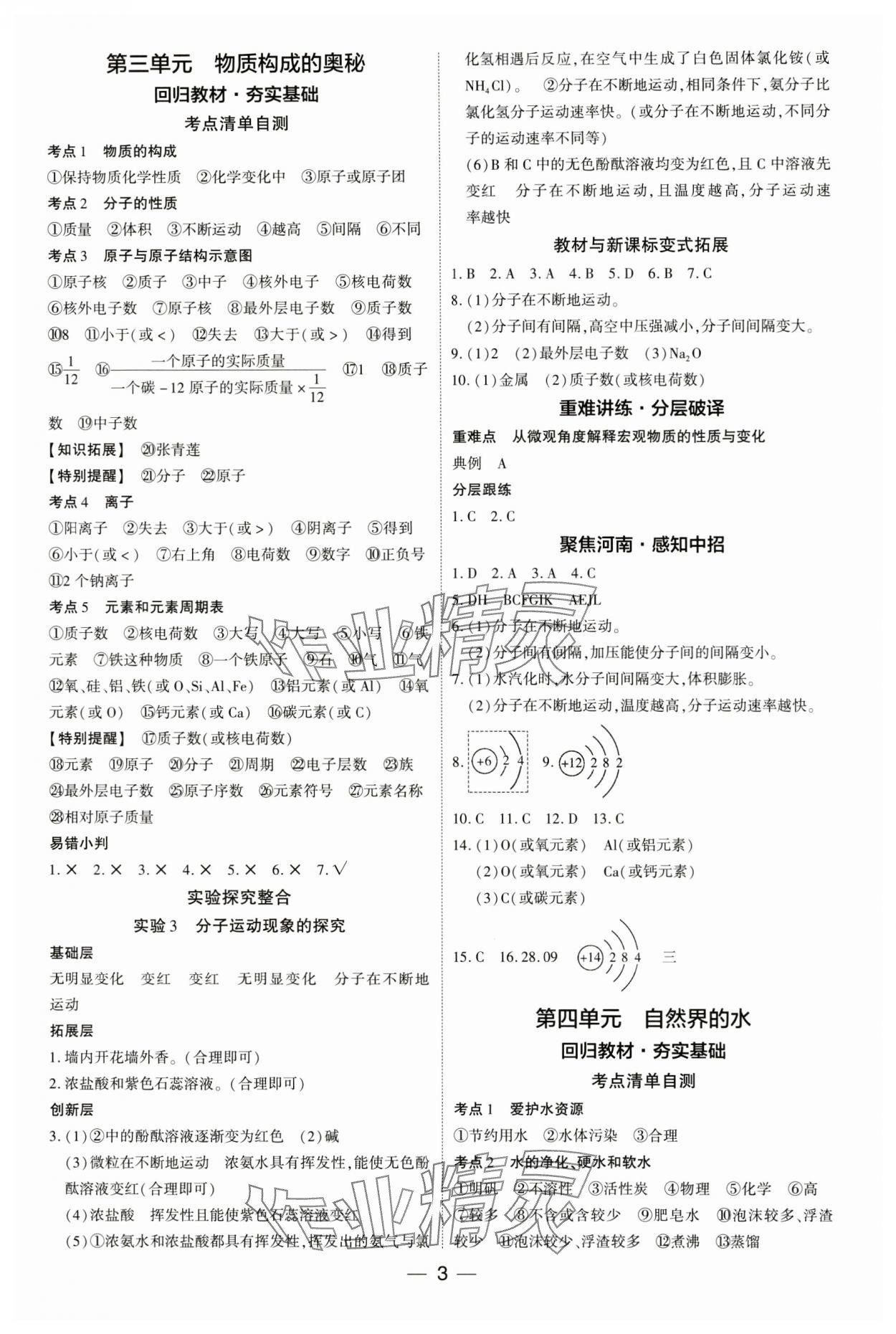 2024年中考通化学中考河南专版 参考答案第3页